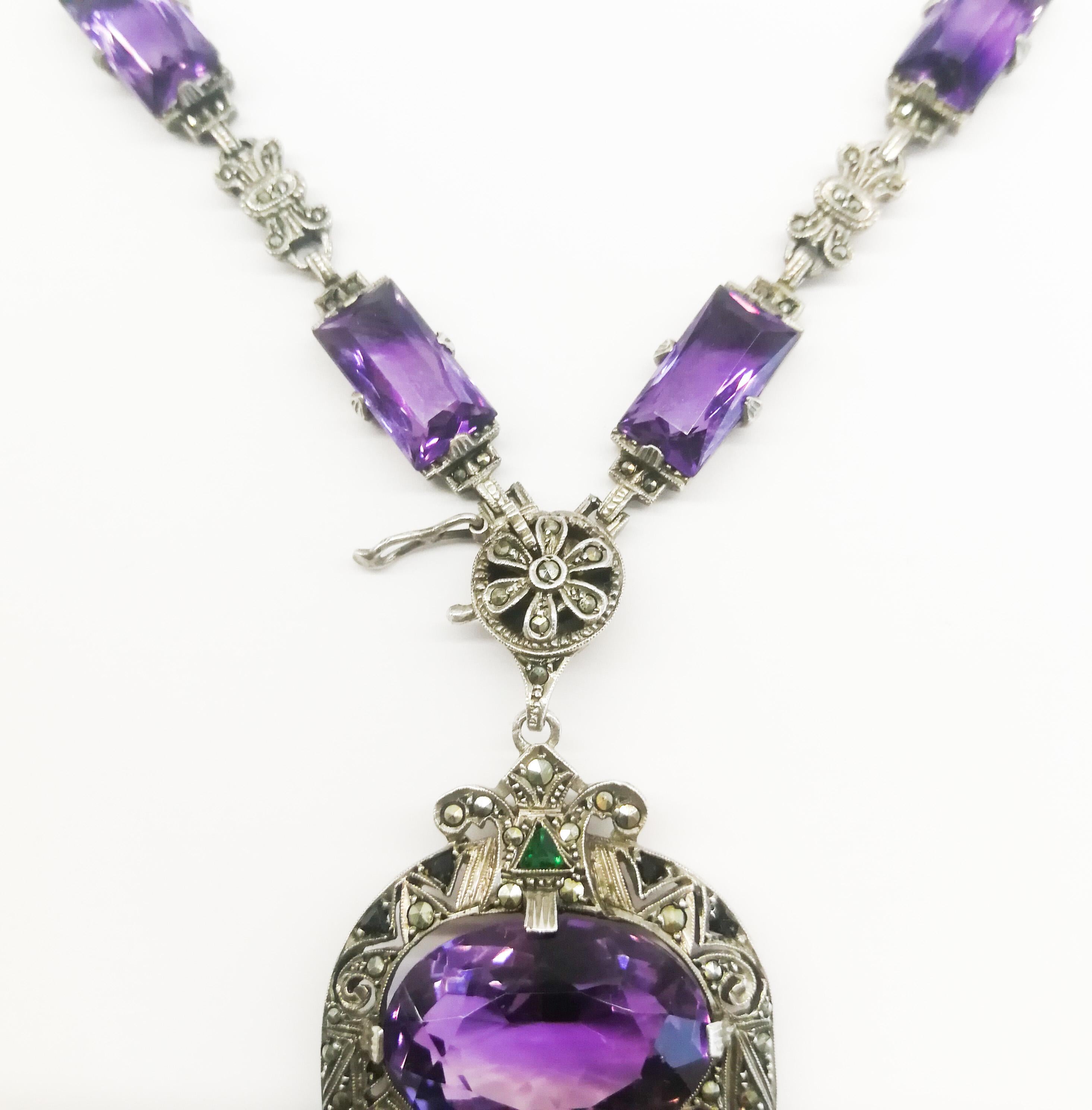 Women's A silver marcasite, coloured paste and amethyst Art Deco necklace, Germany, 1920s