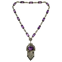 Antique A silver marcasite, coloured paste and amethyst Art Deco necklace, Germany, 1920s