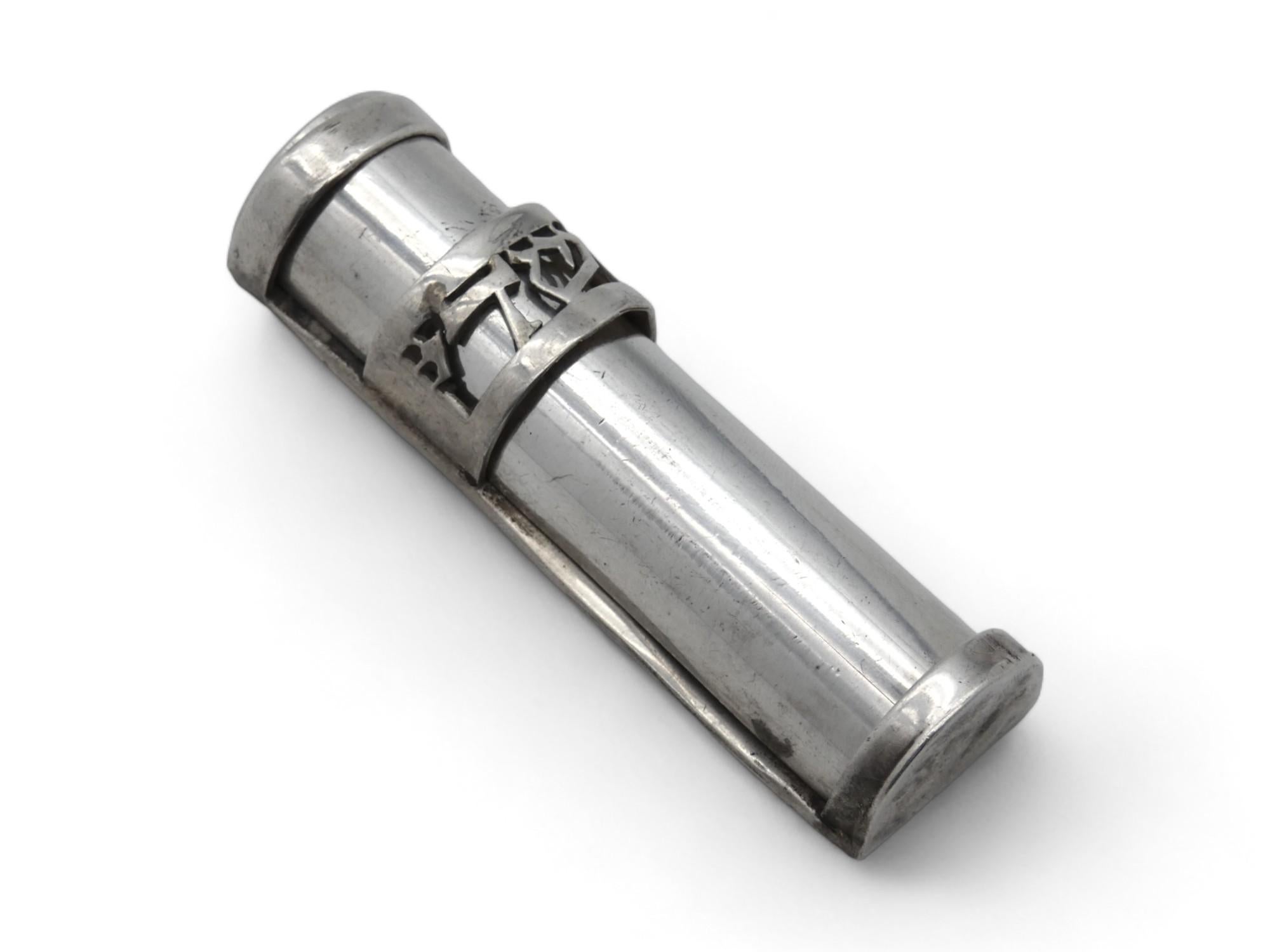 Silbernes Mezuzah-Etui von Cena'an, sicher verpackt 1930 (Israelisch) im Angebot