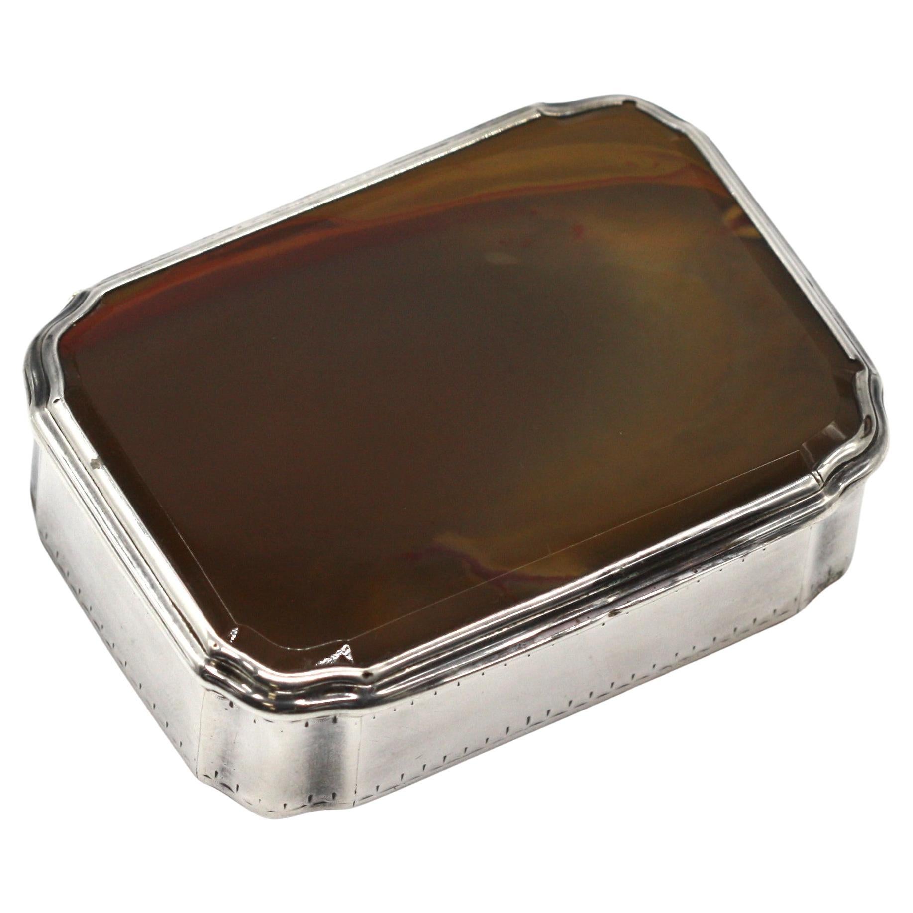 Silver-Mounted Agate Box, Probably English, circa 1870 For Sale