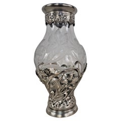 A Silver Mounted Art Nouveau Cut Glass Vase