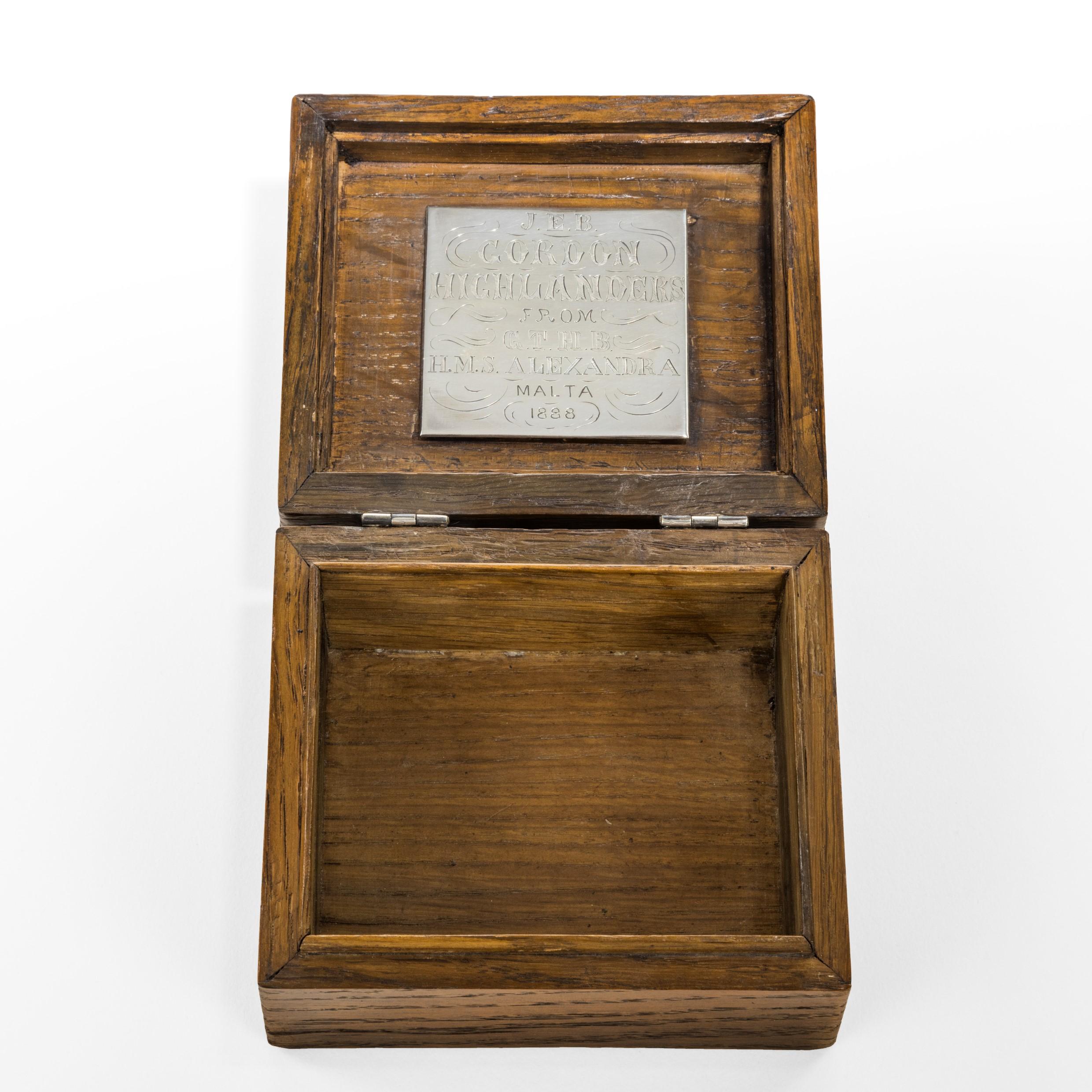 Silver Mounted Commemorative Box Made from ‘Victory’ Oak In Good Condition In Lymington, Hampshire