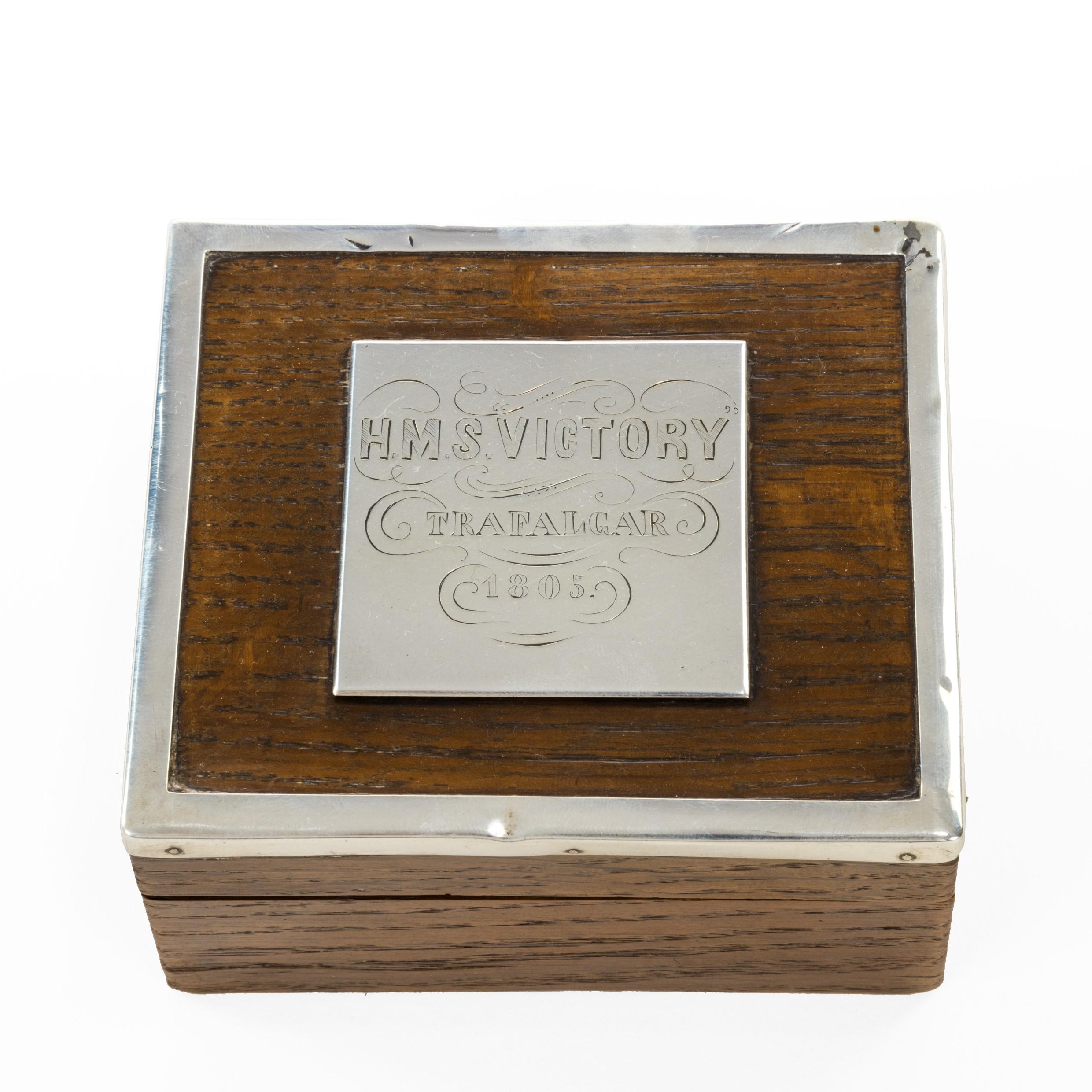 Late 19th Century Silver Mounted Commemorative Box Made from ‘Victory’ Oak