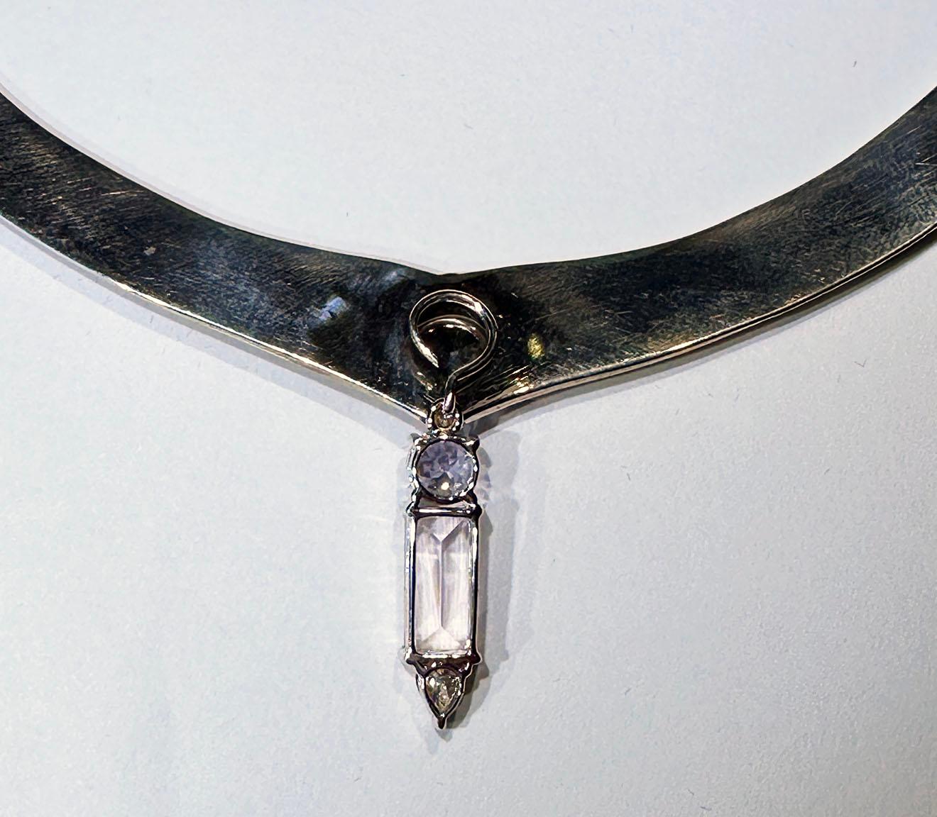 A Silver Nielloware Necklace with a removable White Gold Jeweled Pendant For Sale 4