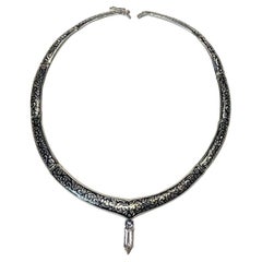 A Silver Nielloware Necklace with a removable White Gold Jeweled Pendant
