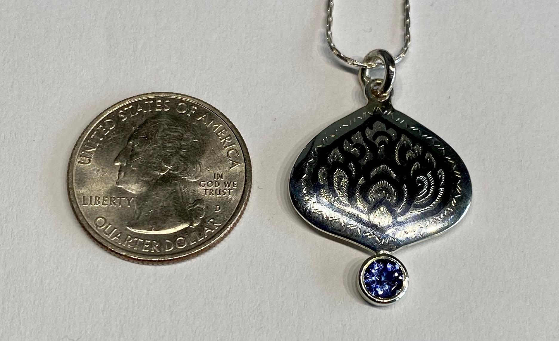 A Silver Filagree Pendant Accented with Tanzanite For Sale 5