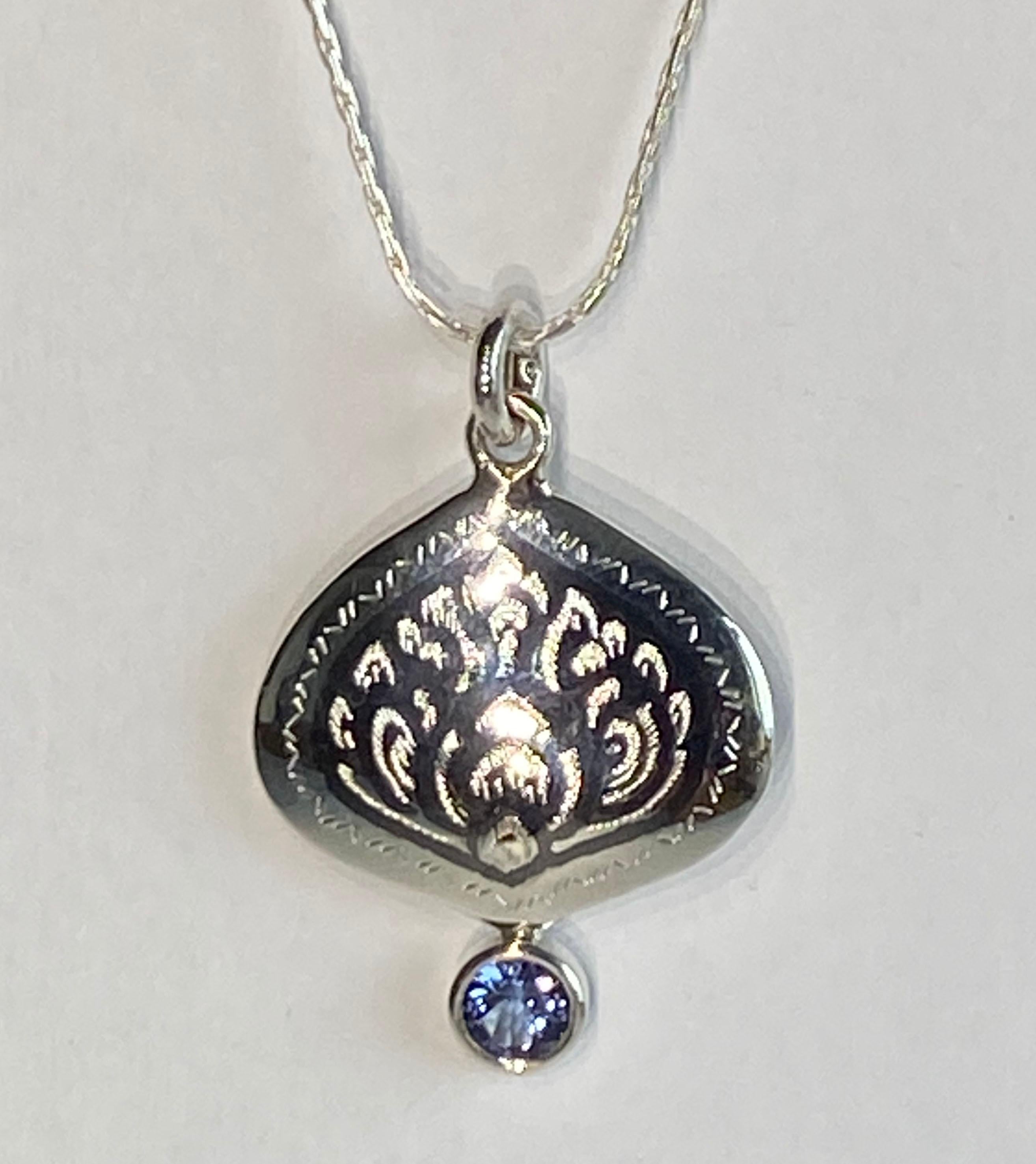 A Silver Filagree Pendant Accented with Tanzanite For Sale 6