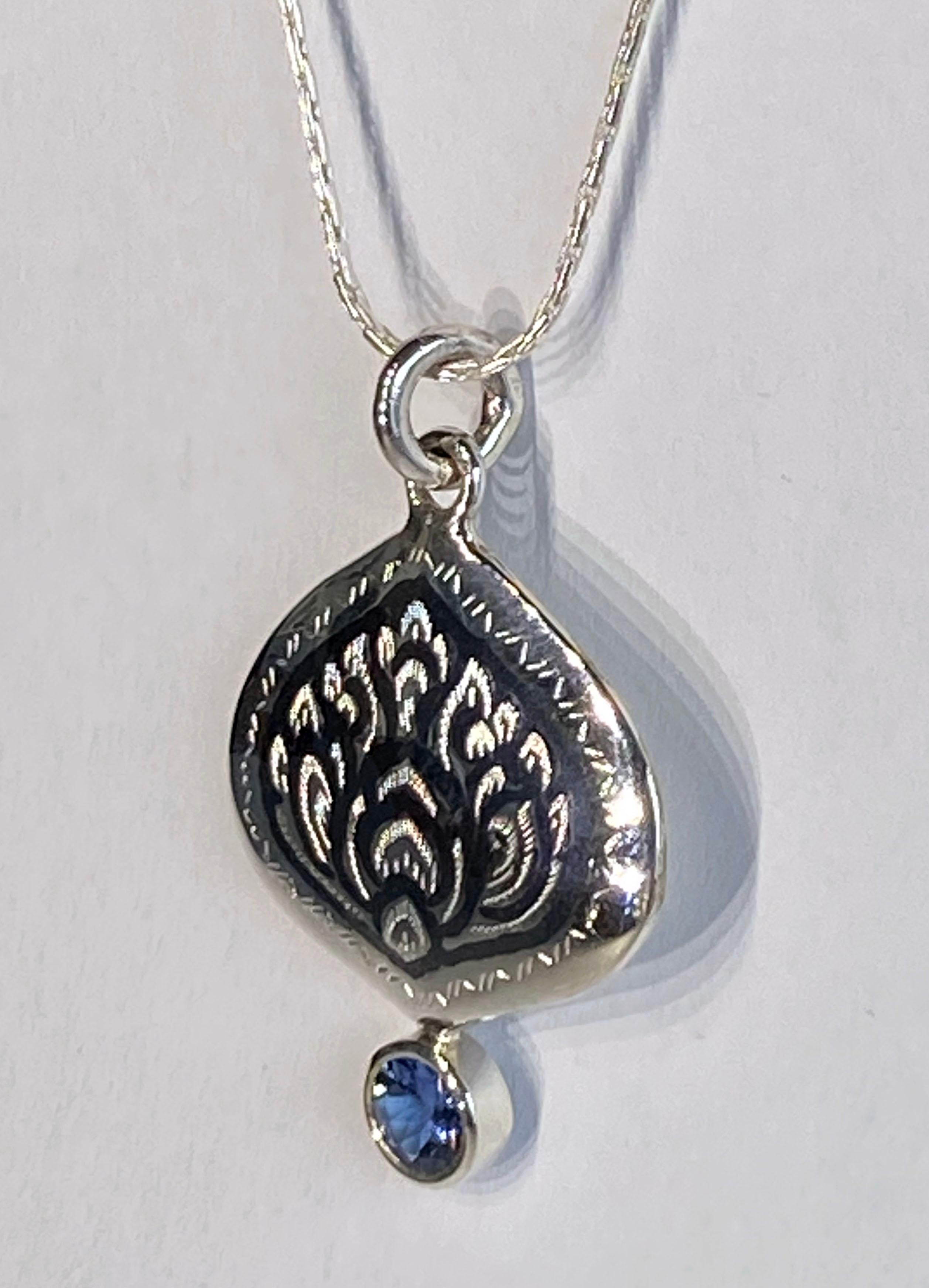 Artisan A Silver Filagree Pendant Accented with Tanzanite For Sale