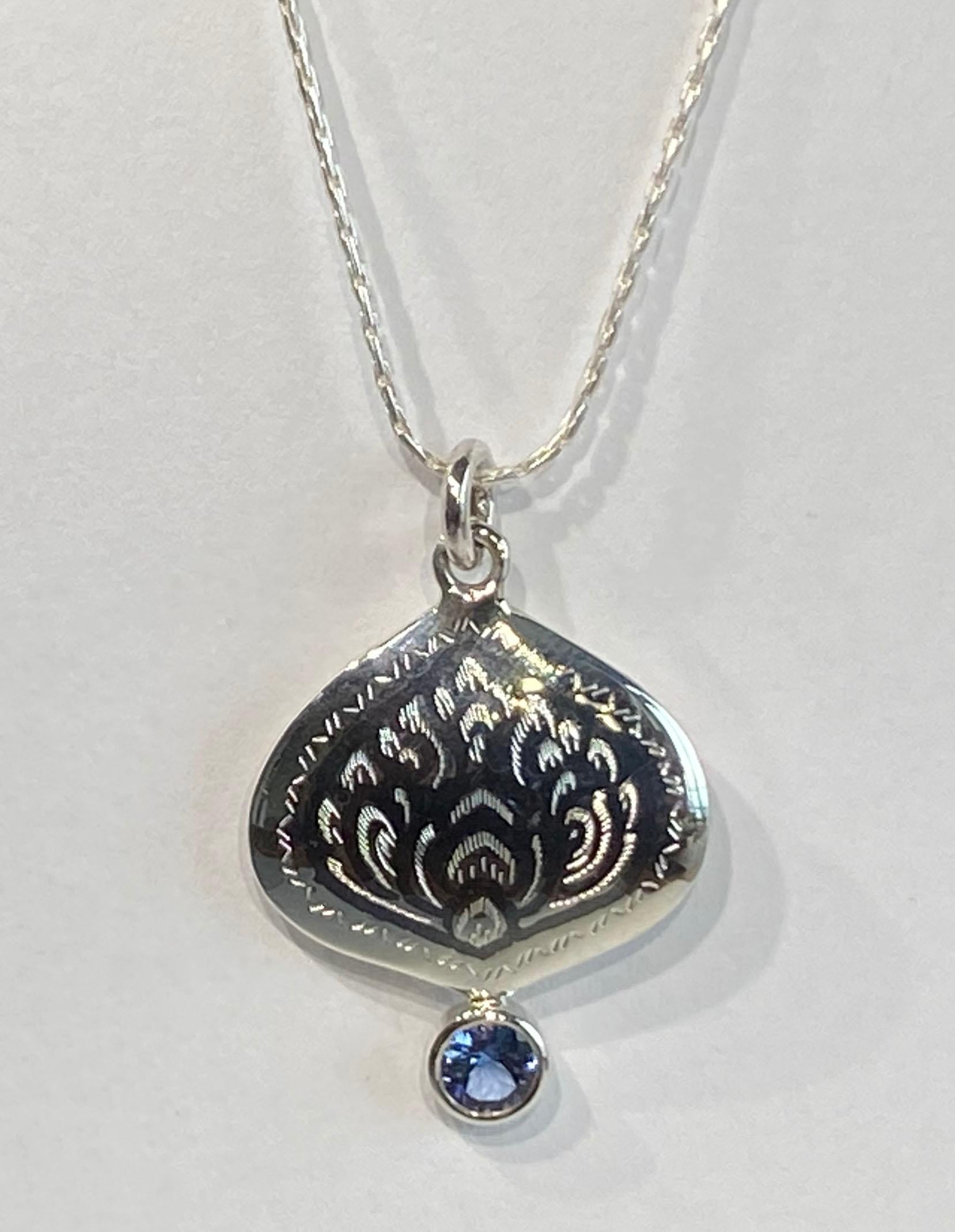 Women's or Men's A Silver Filagree Pendant Accented with Tanzanite For Sale