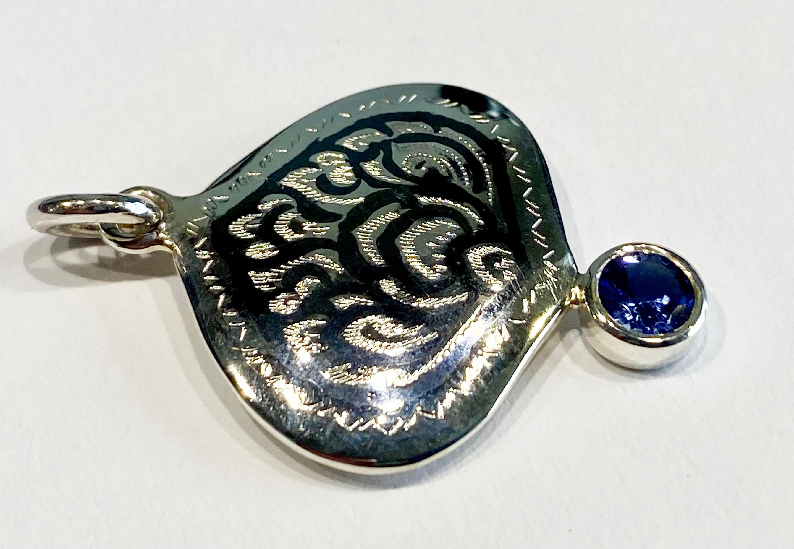 A Silver Filagree Pendant Accented with Tanzanite For Sale 1