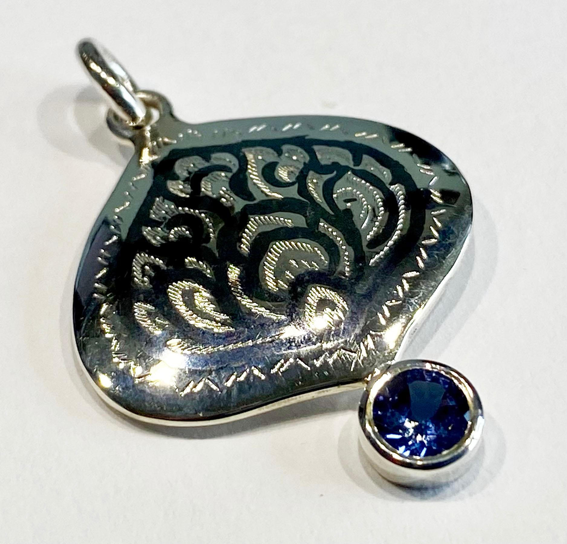 A Silver Filagree Pendant Accented with Tanzanite For Sale 2