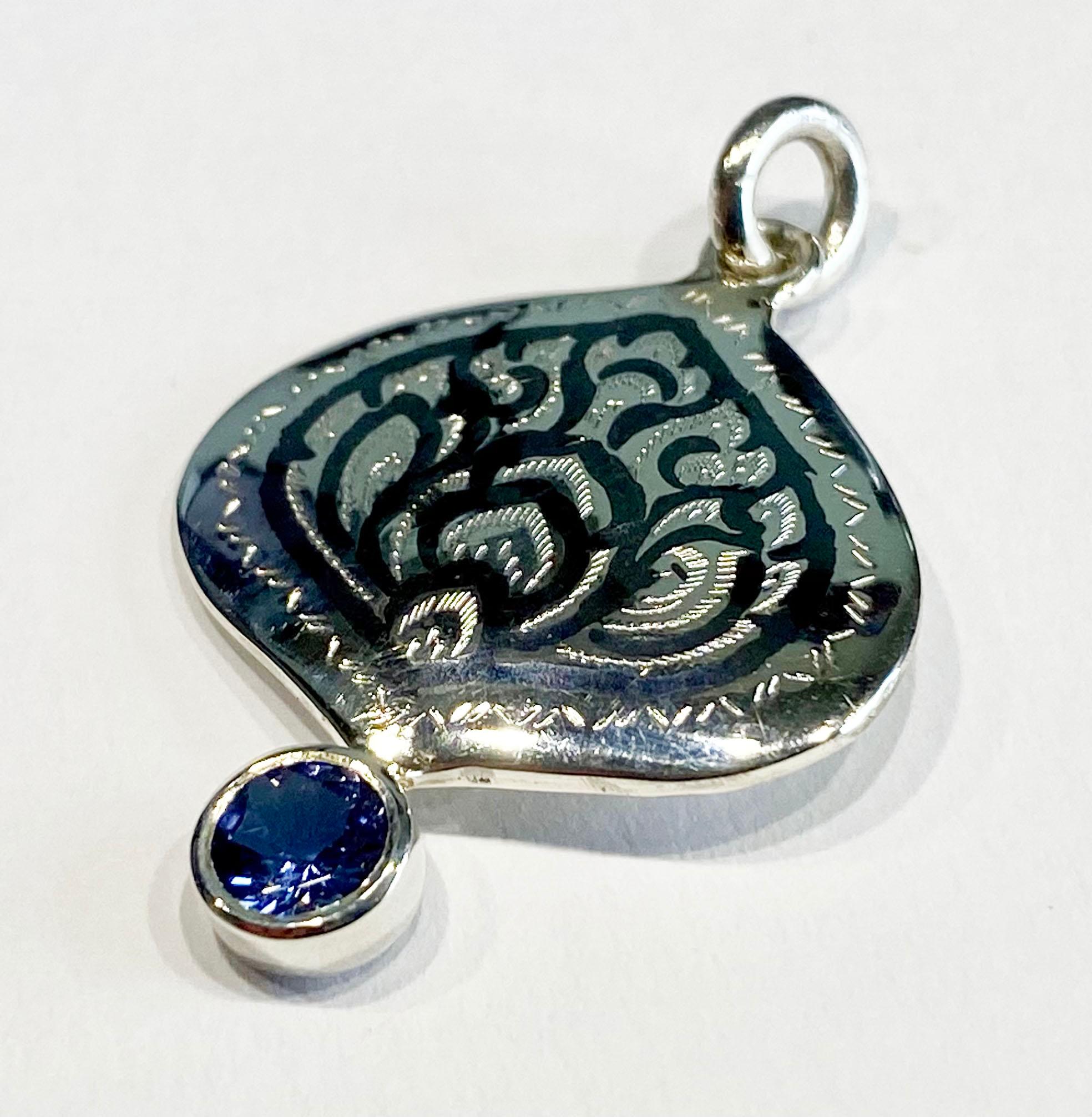 A Silver Filagree Pendant Accented with Tanzanite For Sale 3