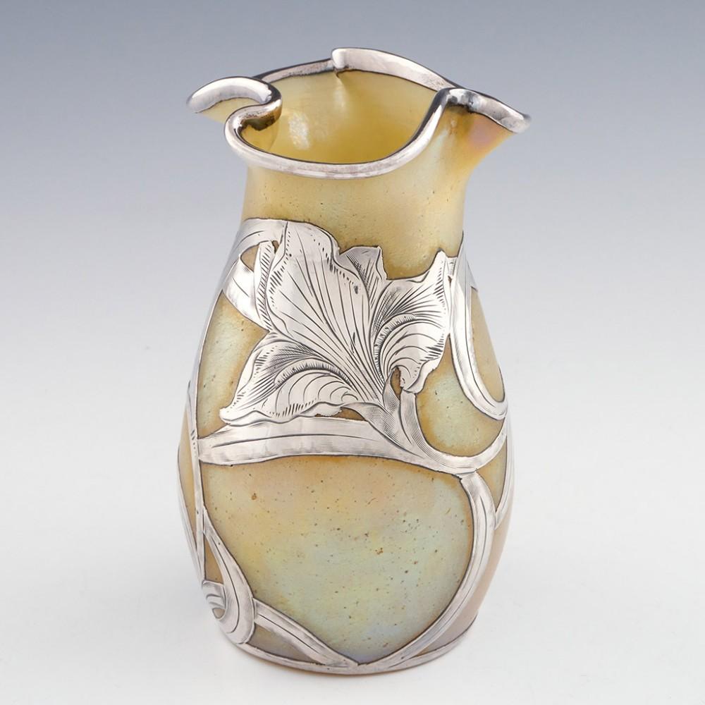 Art Nouveau A Silver Overlay Loetz Silberiris Vase, c1905 For Sale