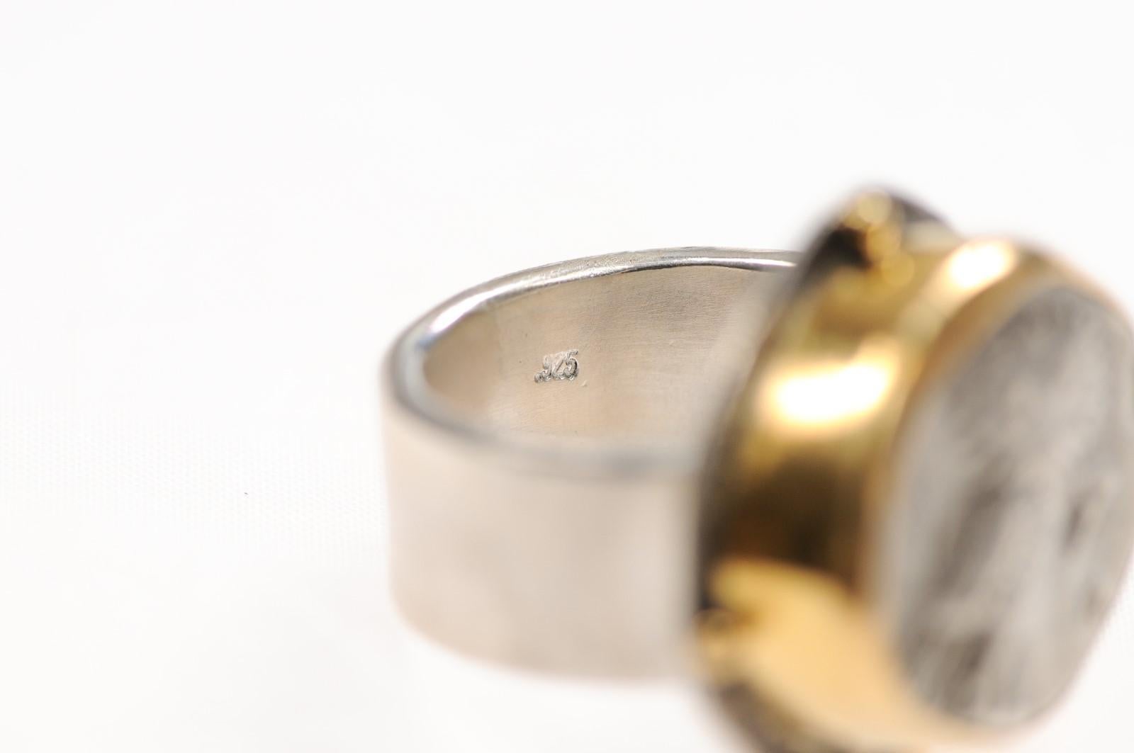 A Silver Owl Tetradrachm Ring w/ 22k gold For Sale 6