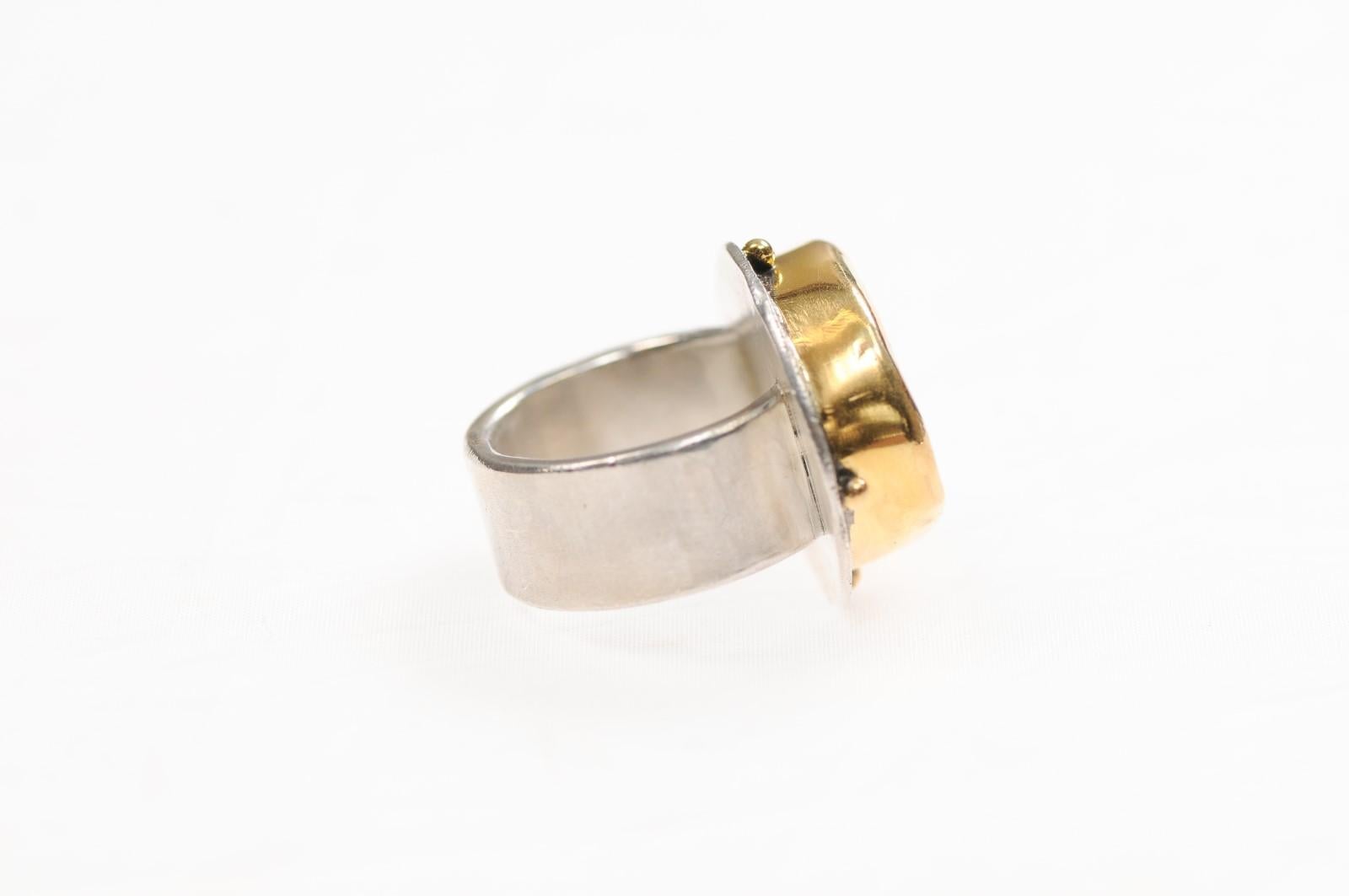 A Silver Owl Tetradrachm Ring w/ 22k gold In Excellent Condition For Sale In Atlanta, GA