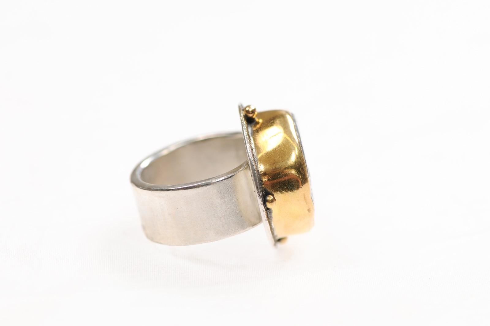 A Silver Owl Tetradrachm Ring w/ 22k gold For Sale 3