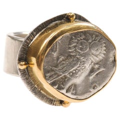 A Silver Owl Tetradrachm Ring w/ 22k gold