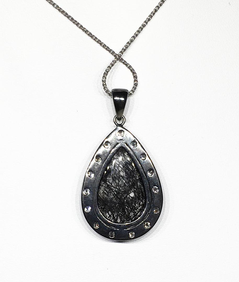 Contemporary Kary Adam Designed, Diamond and Quartz Silver Pendant