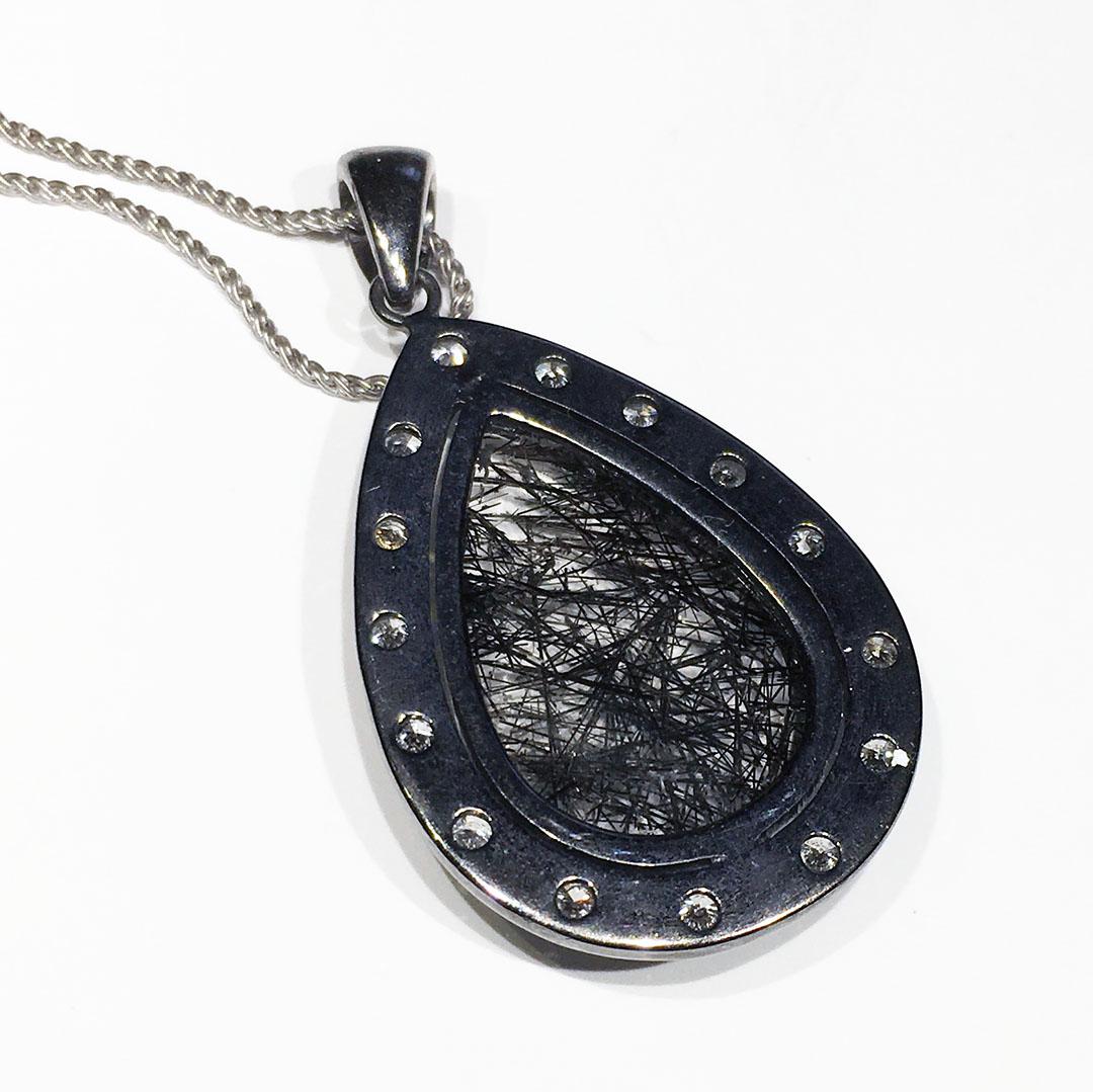 Cabochon Kary Adam Designed, Diamond and Quartz Silver Pendant