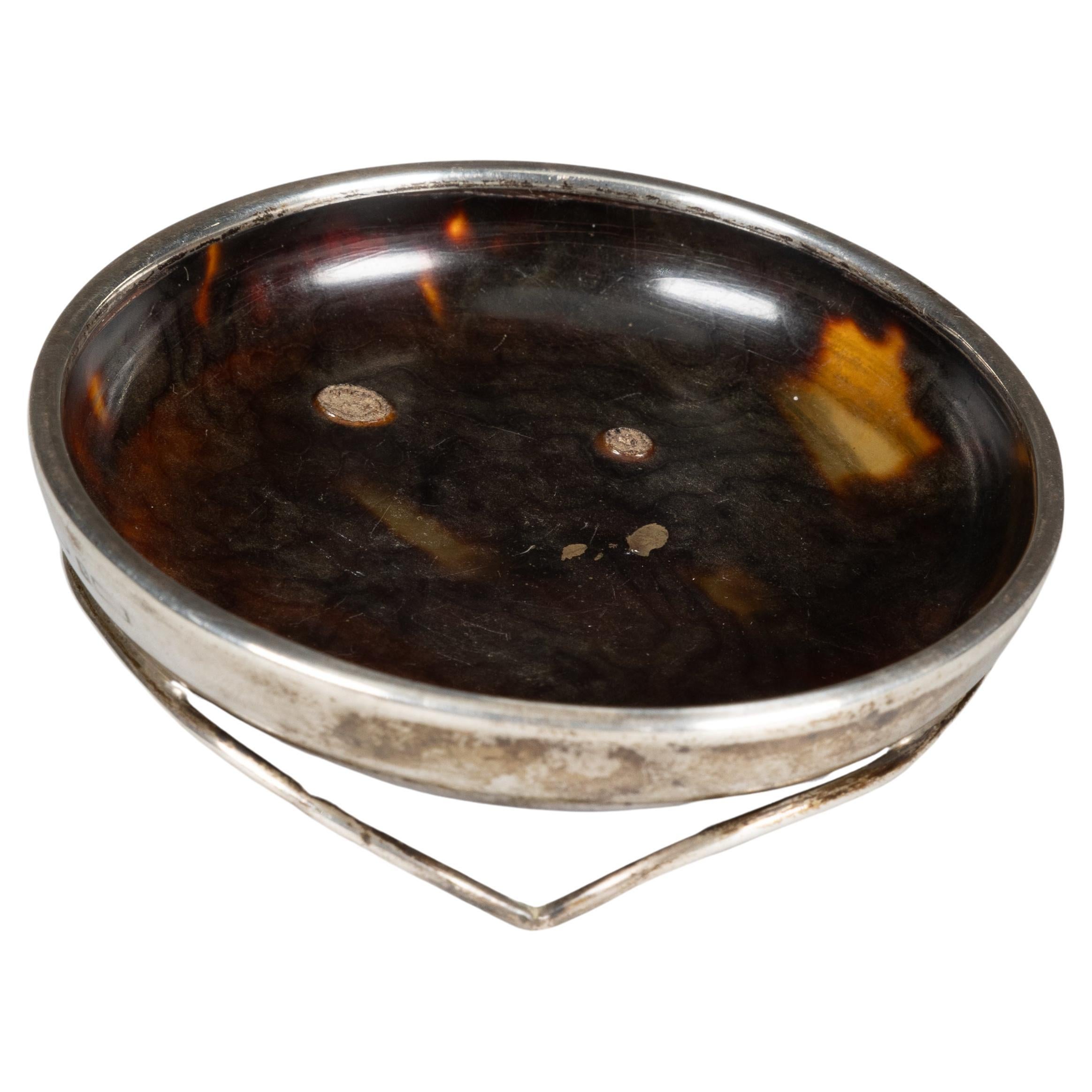 A silver pin dish with a bakelite centre with silver mark Birmingham For Sale