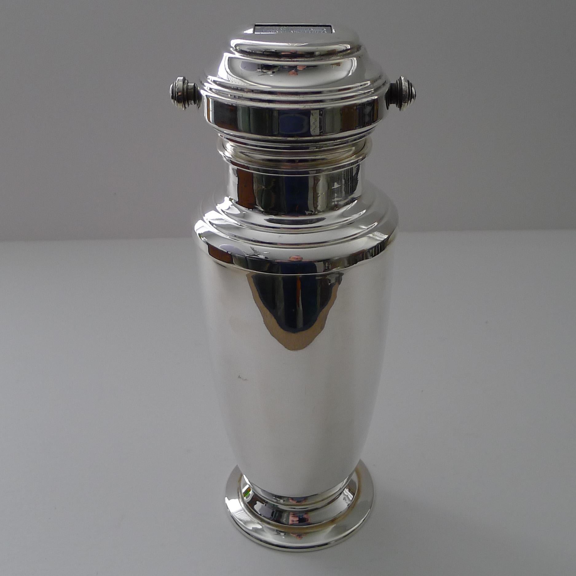 Silver-Plated Art Deco 'Mixit' Recipe Cocktail Shaker, C S Green For Sale 3