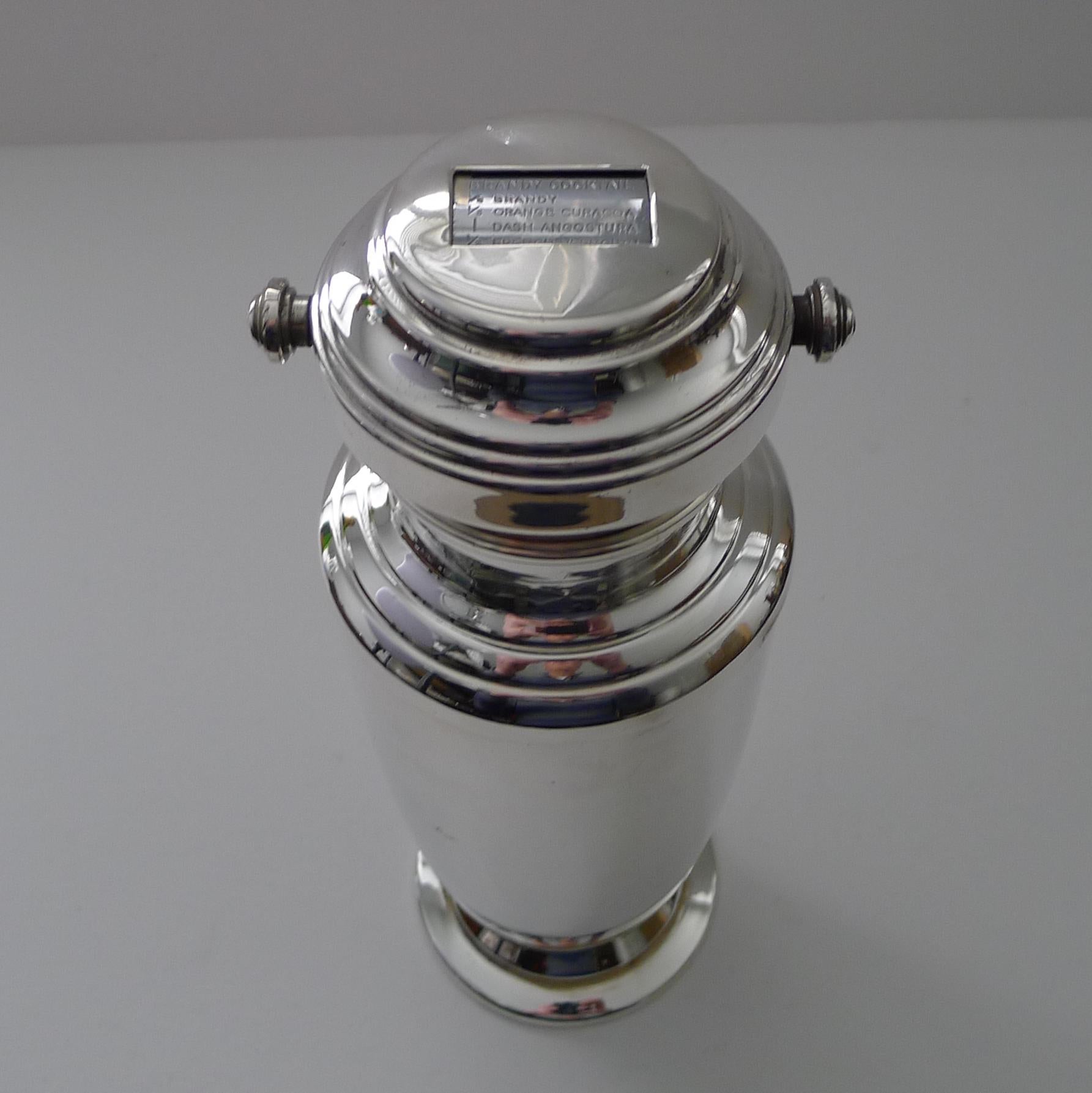 Silver-Plated Art Deco 'Mixit' Recipe Cocktail Shaker, C S Green For Sale 4