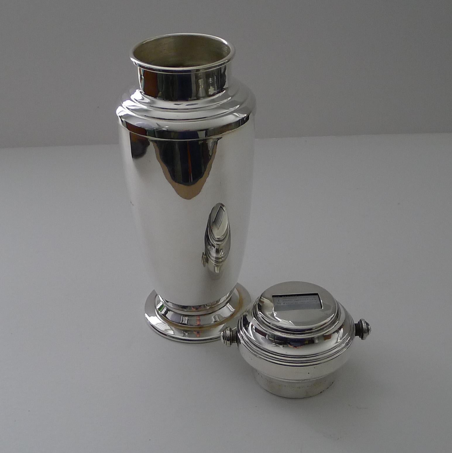 Silver-Plated Art Deco 'Mixit' Recipe Cocktail Shaker, C S Green For Sale 11
