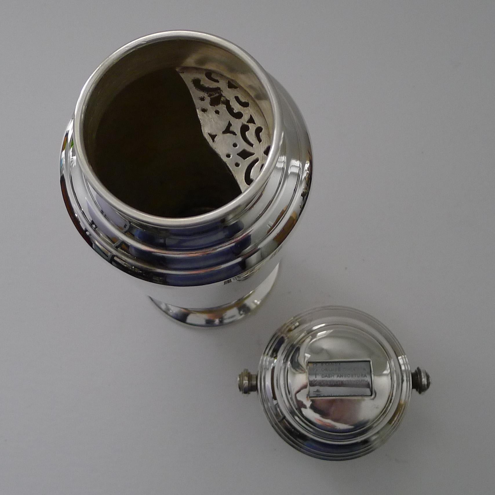 Silver-Plated Art Deco 'Mixit' Recipe Cocktail Shaker, C S Green For Sale 12