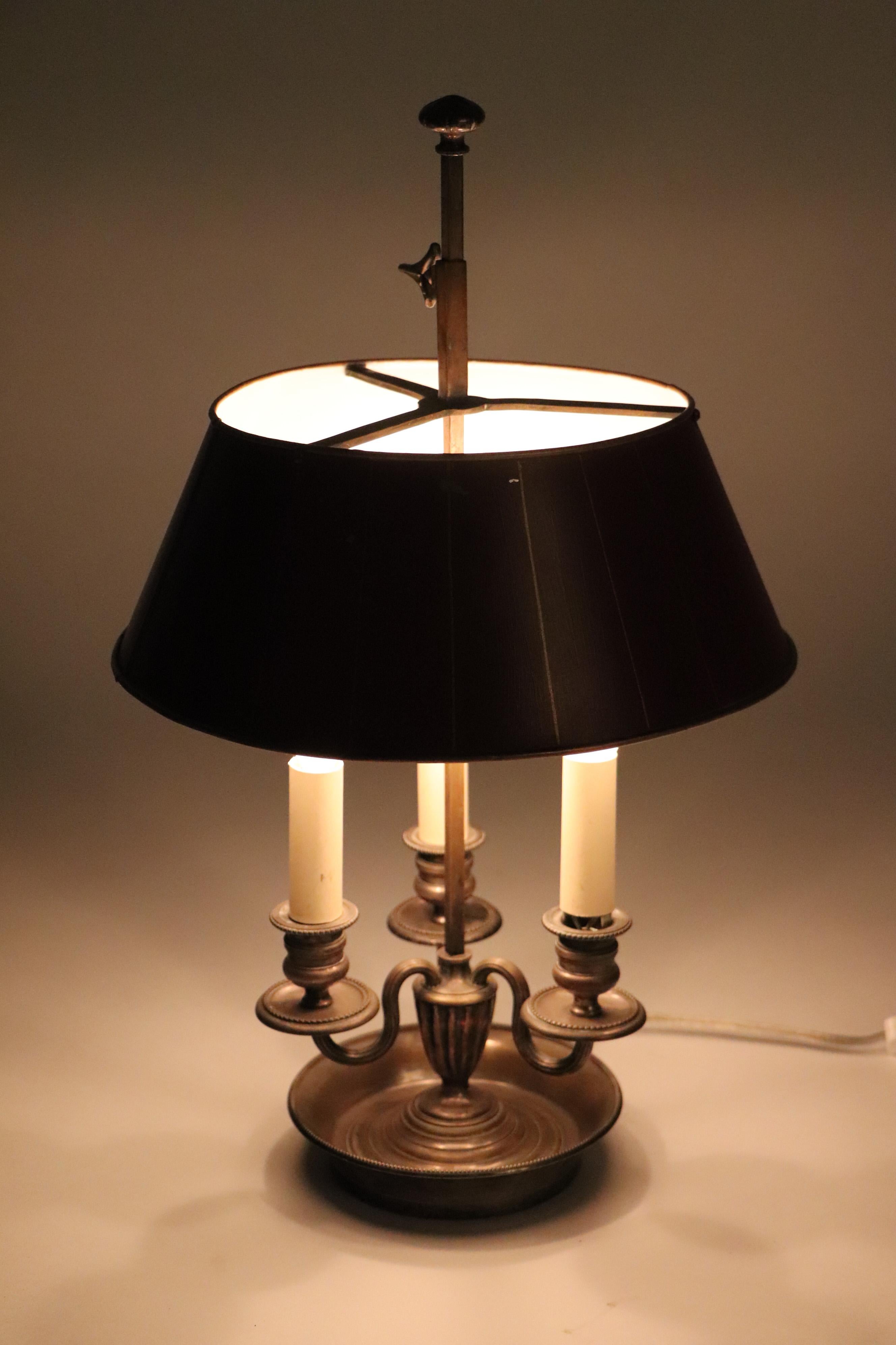 Silver Plated Bouillotte Lamp with Tole Shade, 19th C. In Good Condition For Sale In Philadelphia, PA