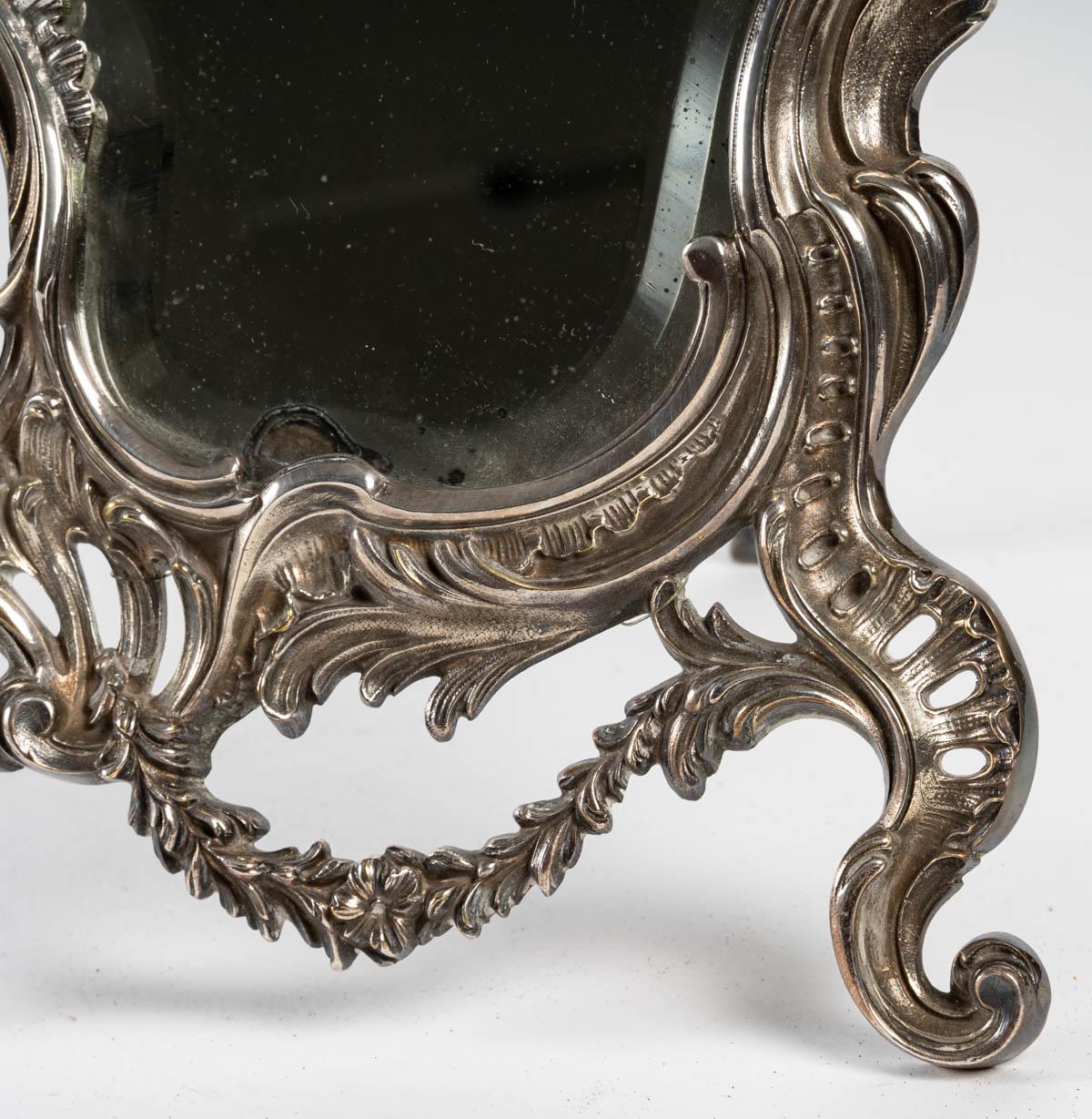Napoleon III Silver Plated Bronze Table Mirror, 19th Century For Sale