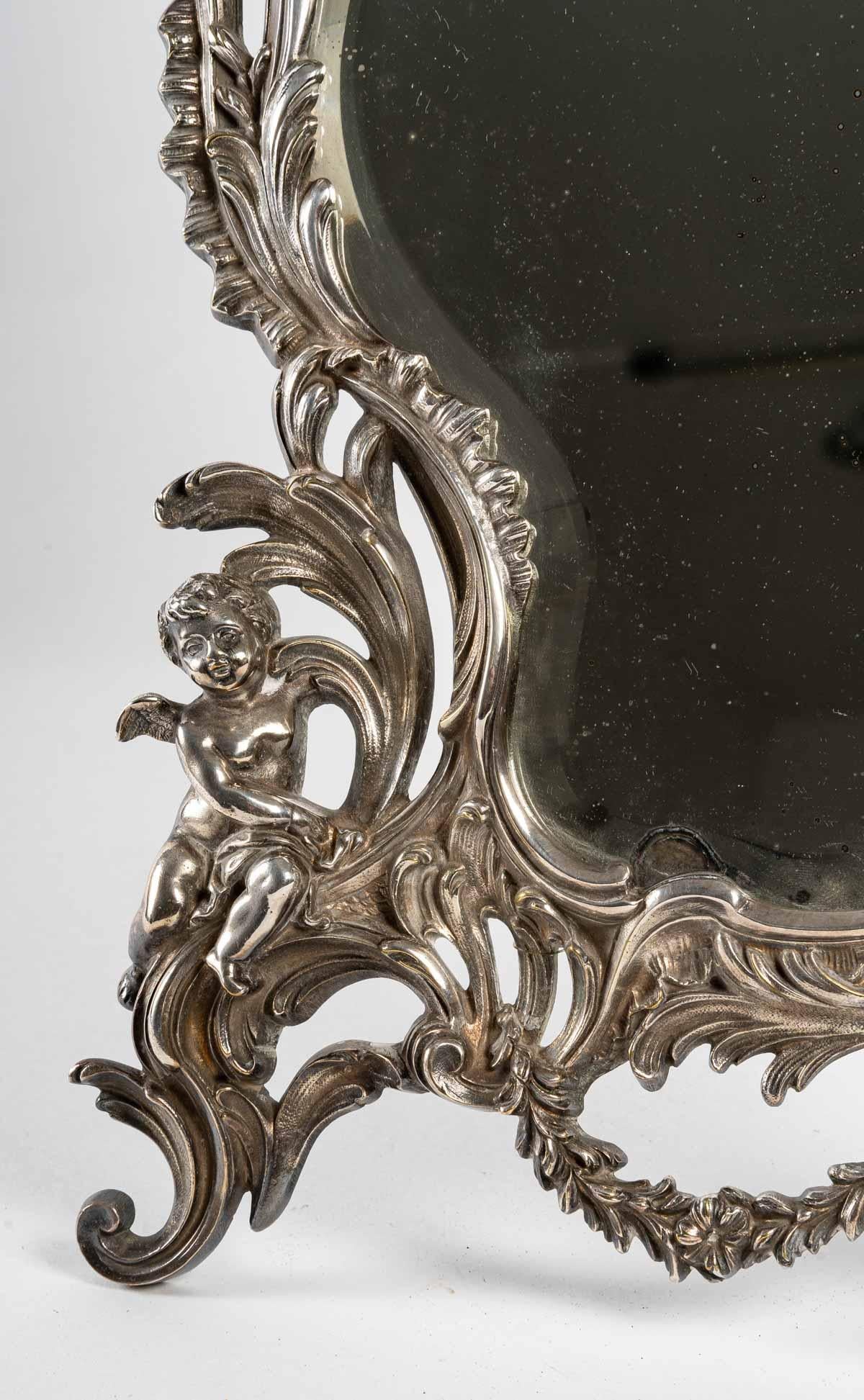 European Silver Plated Bronze Table Mirror, 19th Century For Sale