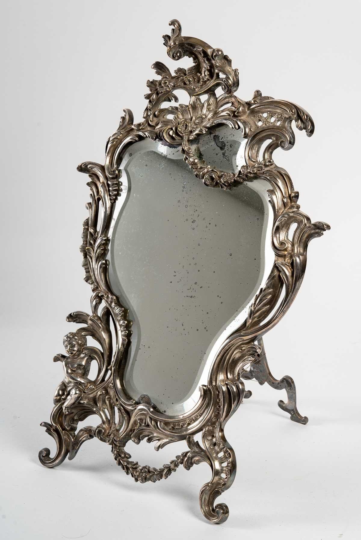 Silver Plated Bronze Table Mirror, 19th Century For Sale 1