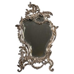 Antique Silver Plated Bronze Table Mirror, 19th Century