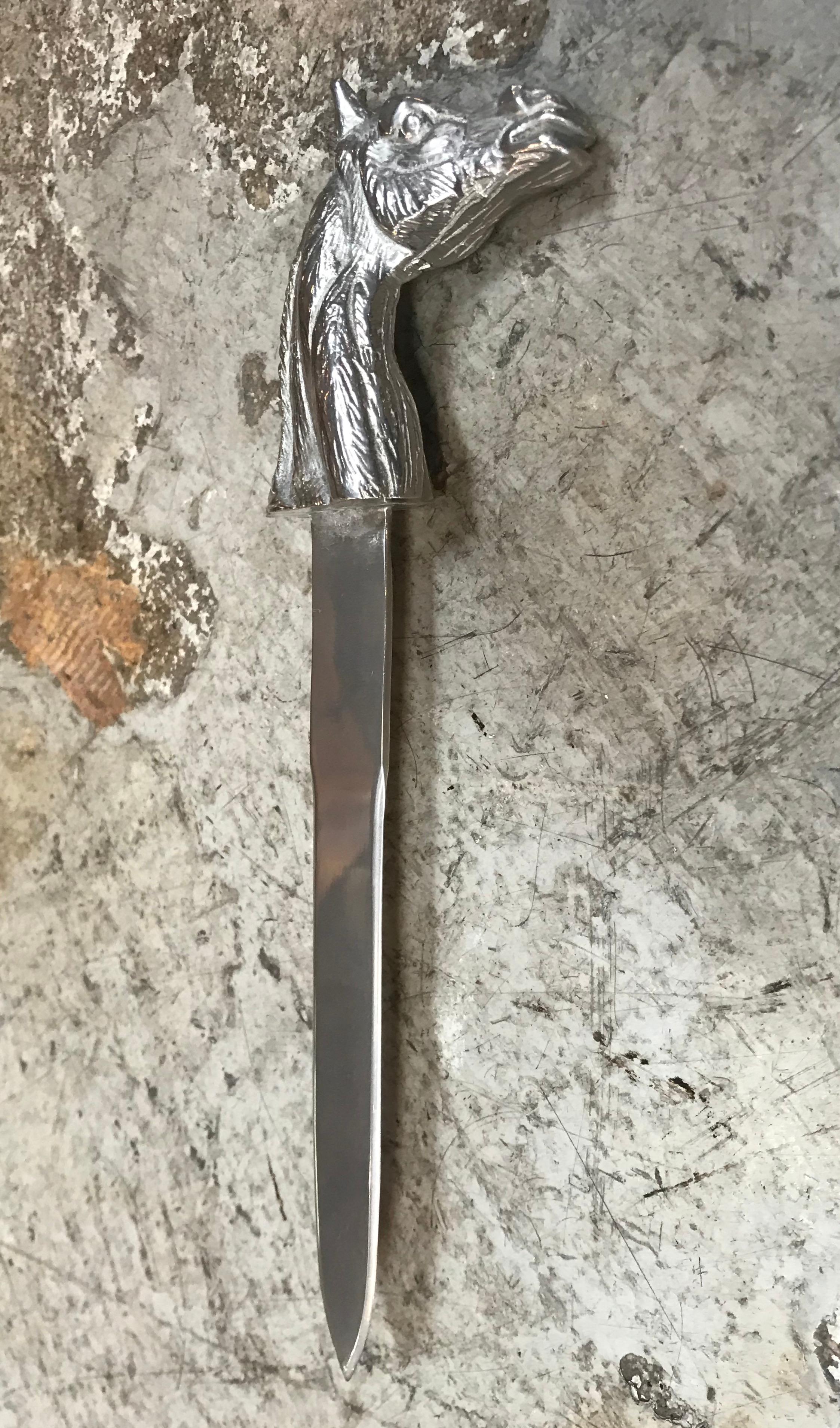 Mid-Century Modern Silver Plated Equestrian Horse Head Letter Opener, Italy, 1960s For Sale