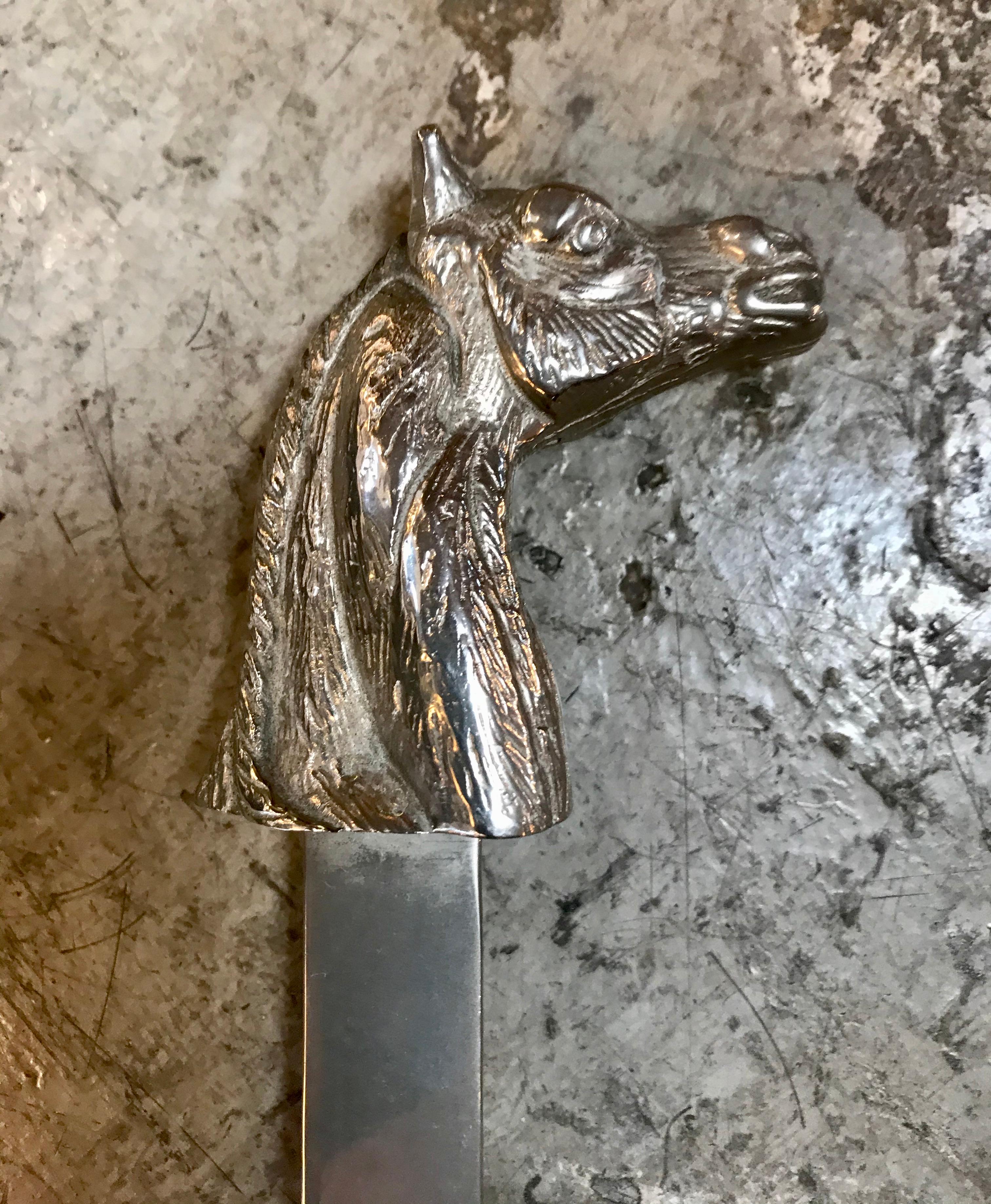 Italian Silver Plated Equestrian Horse Head Letter Opener, Italy, 1960s For Sale