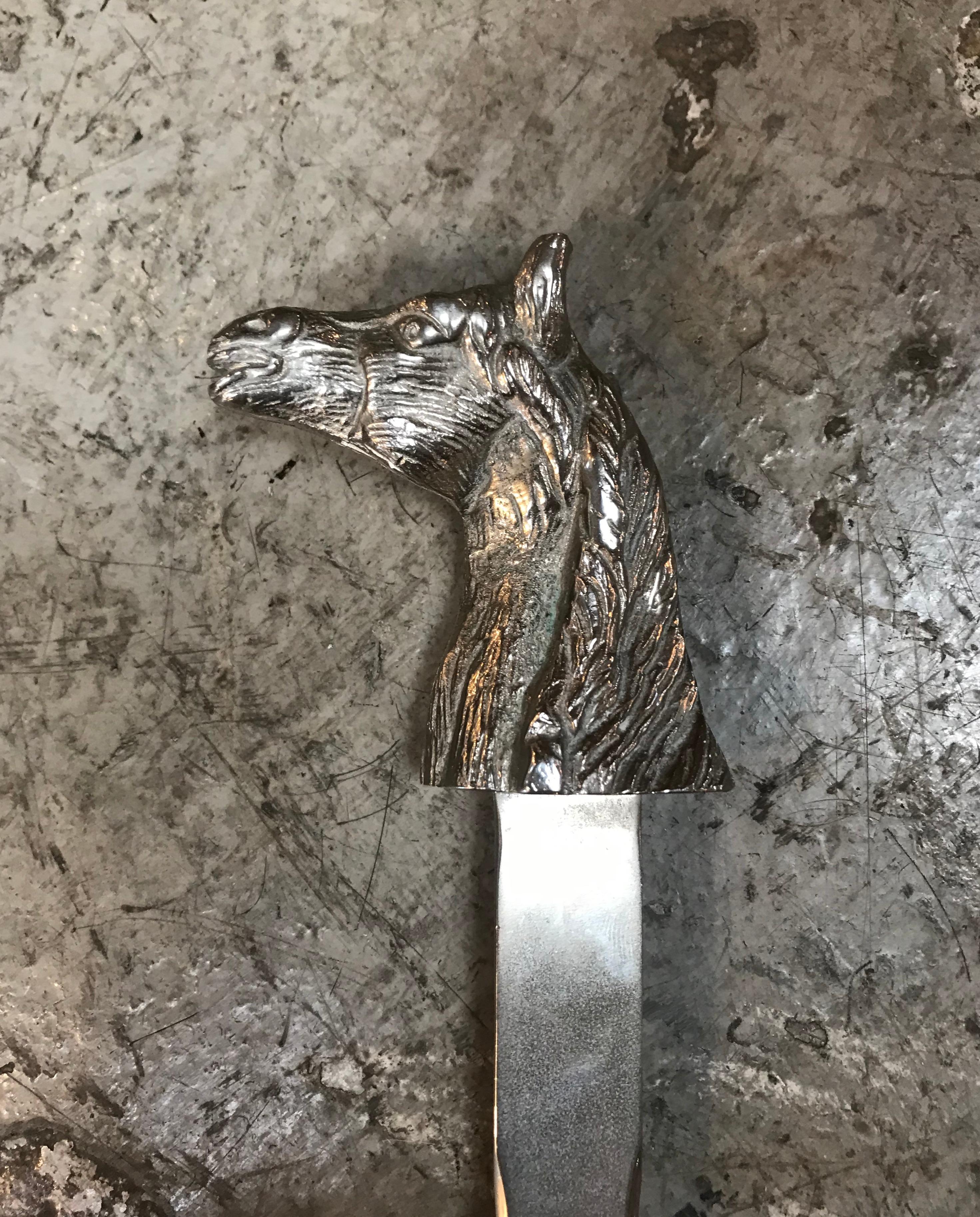 Mid-20th Century Silver Plated Equestrian Horse Head Letter Opener, Italy, 1960s For Sale