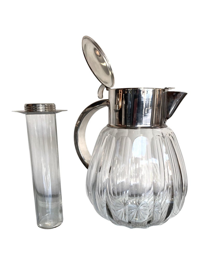 Silver Plated Faceted Crystal Lemonade Jug with Central Glass Ice