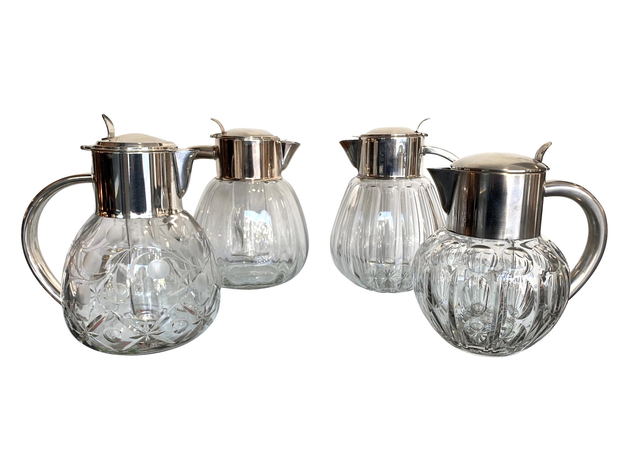 British Silver Plated Faceted Crystal Lemonade Jug with Central Glass Ice Compartment