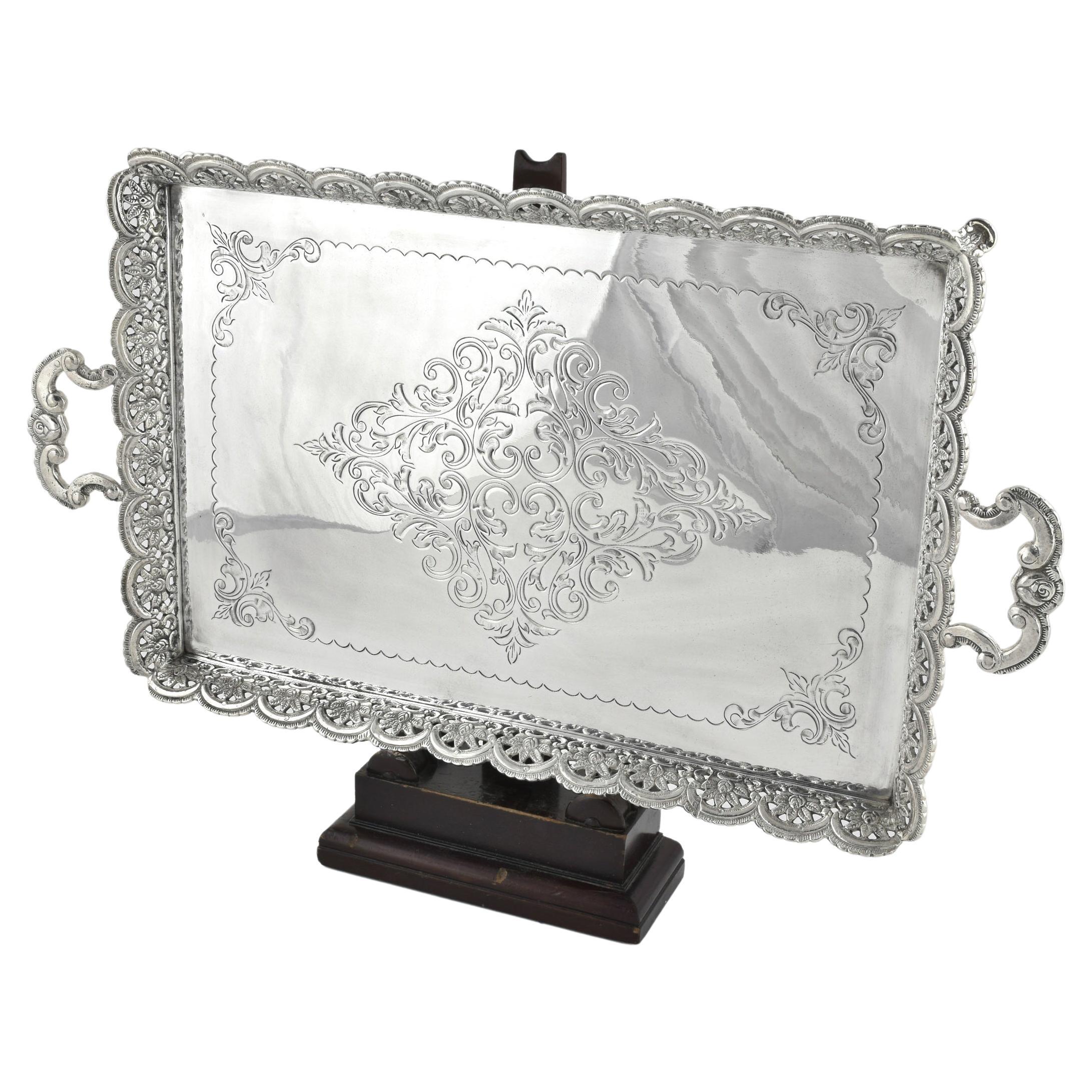 A silver plated gallery tray  For Sale