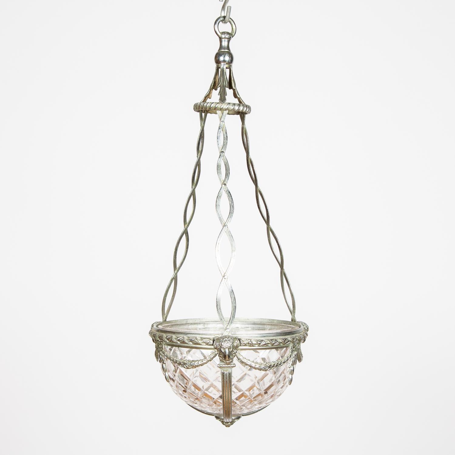 Silver Plated Pendant Light with Cut Glass Bowl by Faraday & Son 6