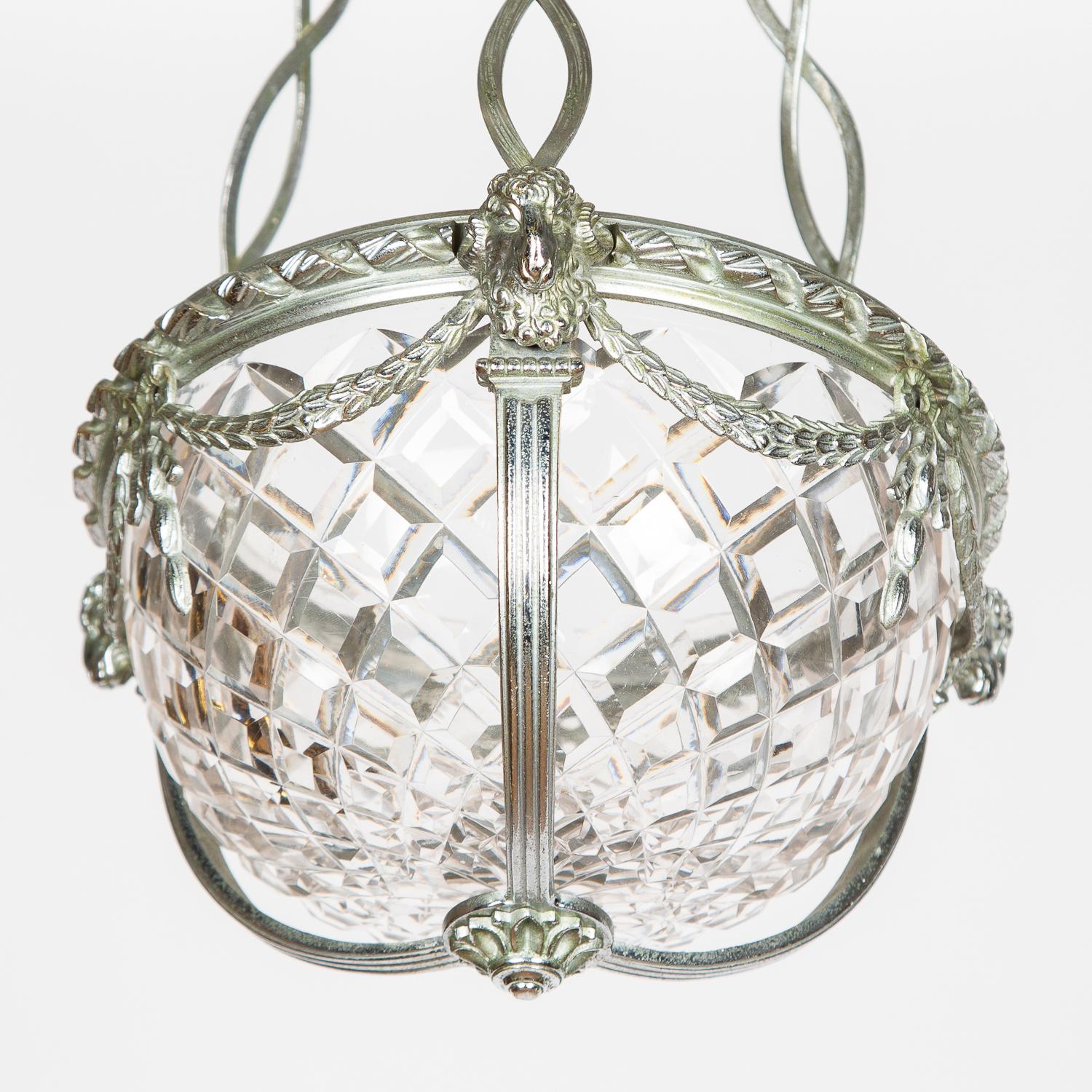 Silver Plated Pendant Light with Cut Glass Bowl by Faraday & Son In Good Condition In London, GB