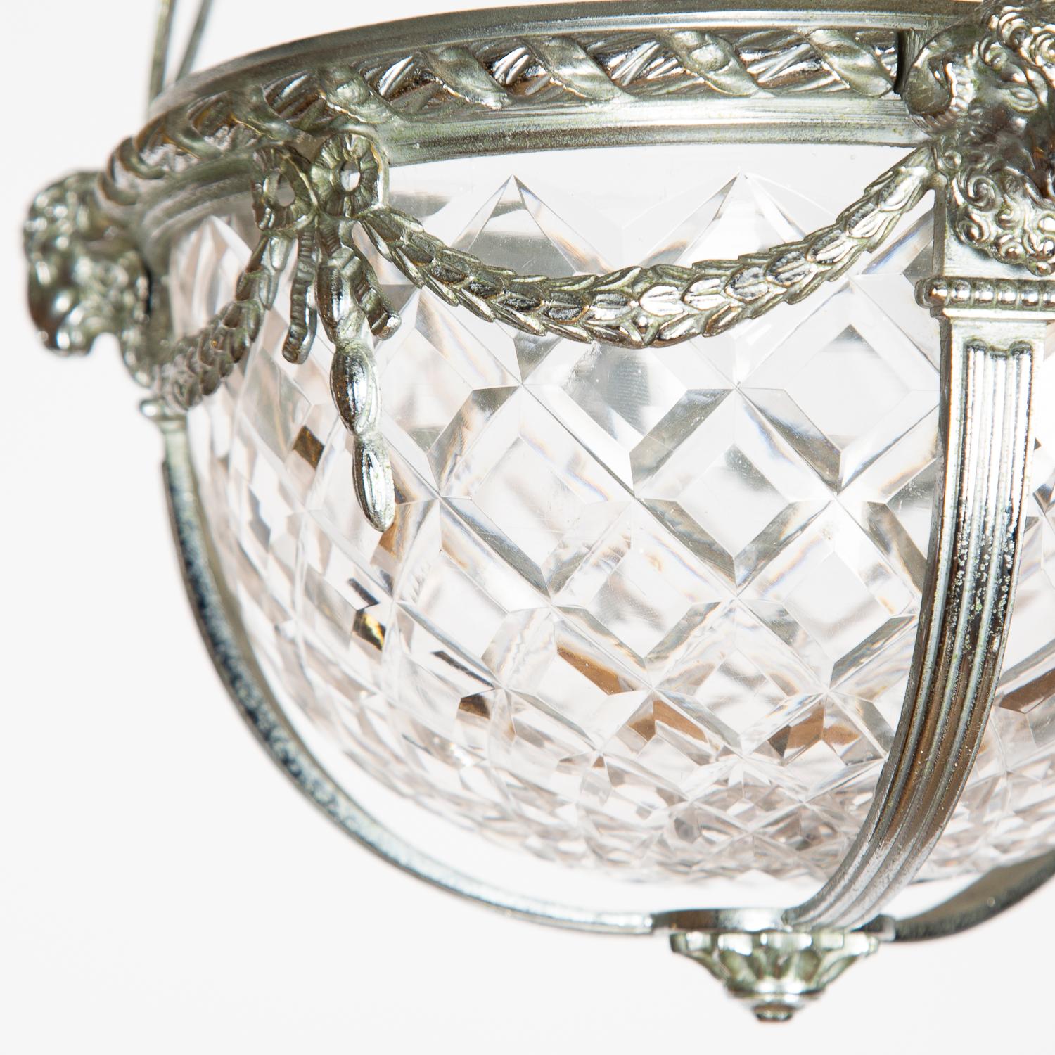 19th Century Silver Plated Pendant Light with Cut Glass Bowl by Faraday & Son