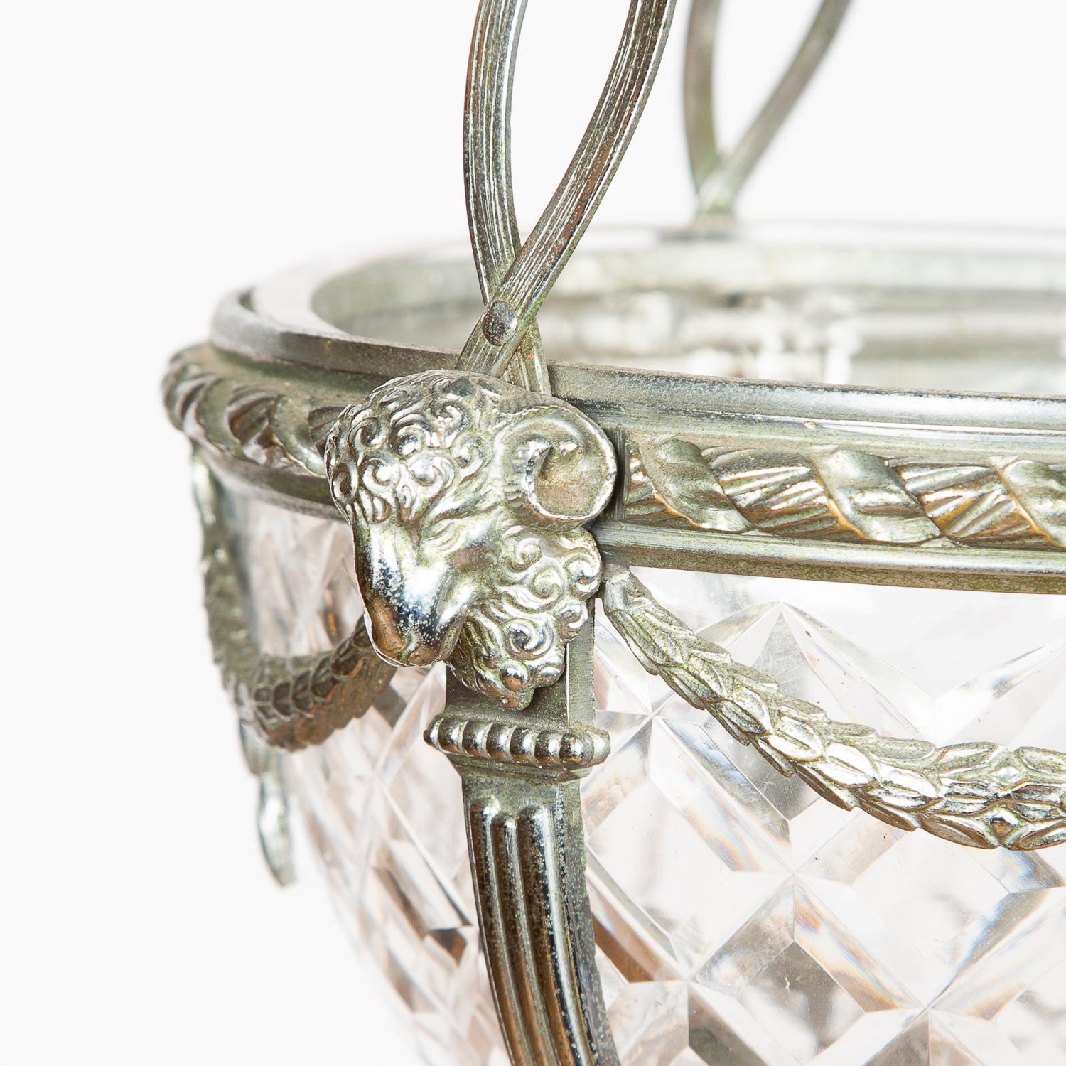Silver Plated Pendant Light with Cut Glass Bowl by Faraday & Son 1