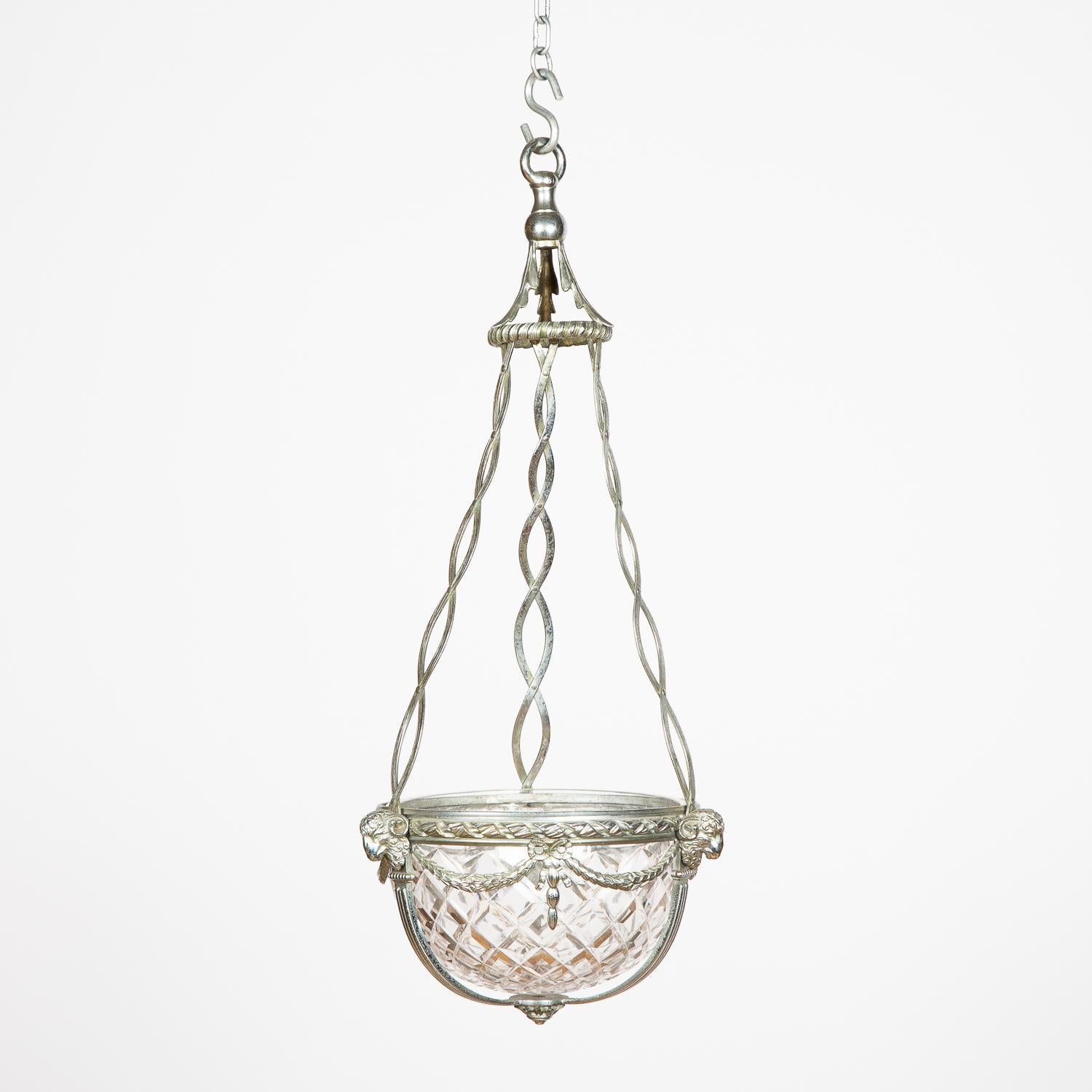 Silver Plated Pendant Light with Cut Glass Bowl by Faraday & Son 3