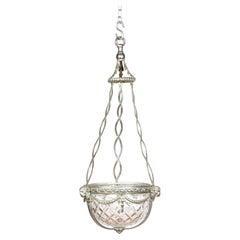 Antique Silver Plated Pendant Light with Cut Glass Bowl by Faraday & Son