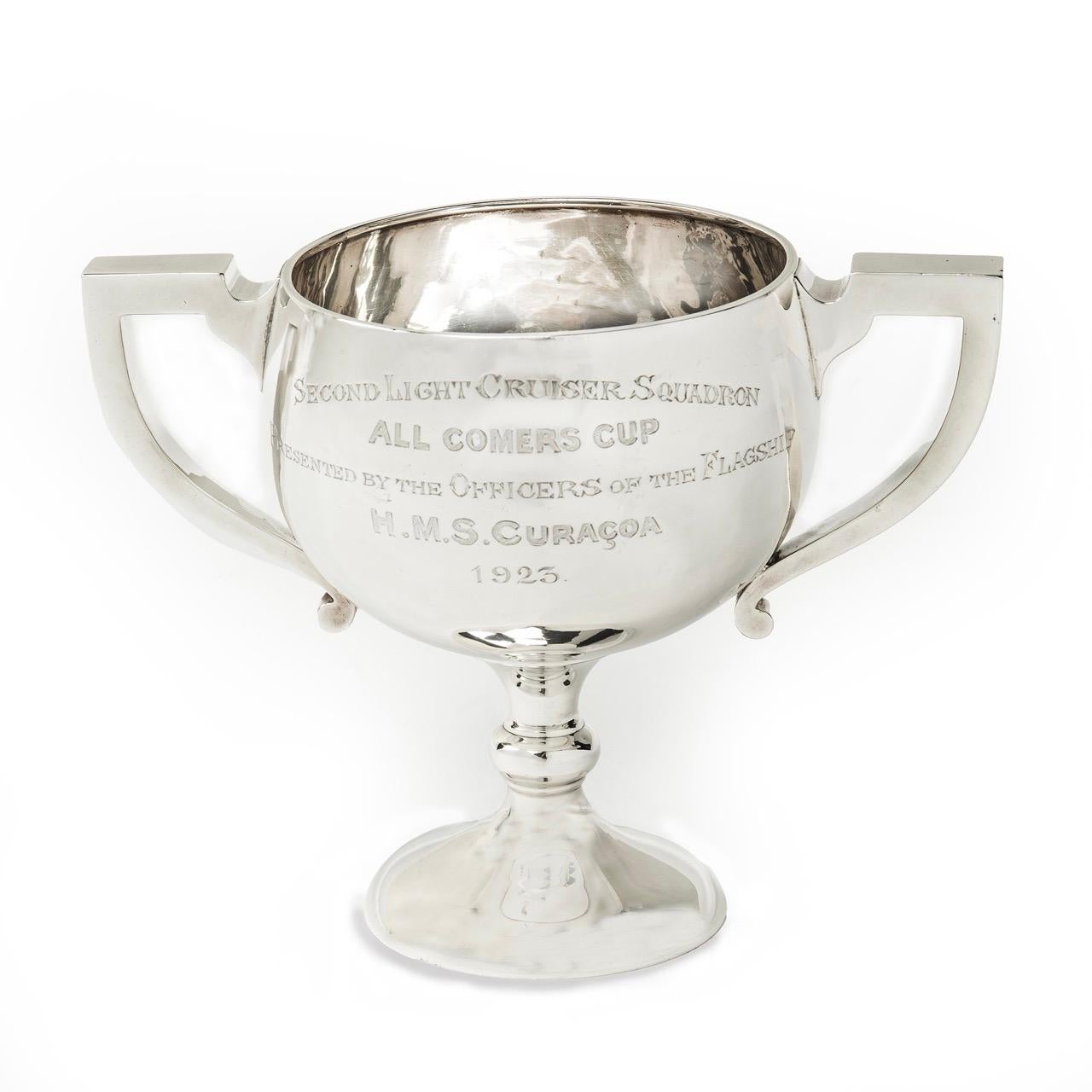 English A silver Royal Navy racing cup presented by H.M.S. Curaçao For Sale