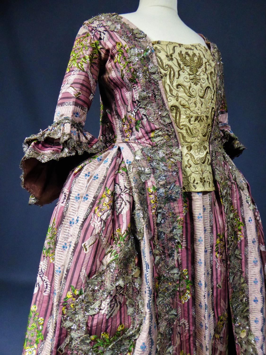 A Silver Silk Brocade French Court Robe à la Française- Circa 1765/1780 1