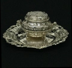 Century Dutch silver Inkwell with a Scene of Houses and a Windmill
