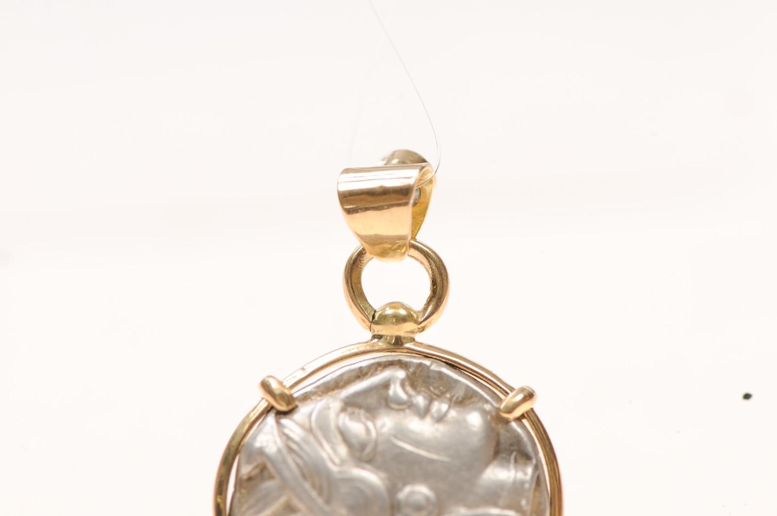 A Silver Tetradrachm Owl with Diamond & 18 karat gold (pendant only) For Sale 4