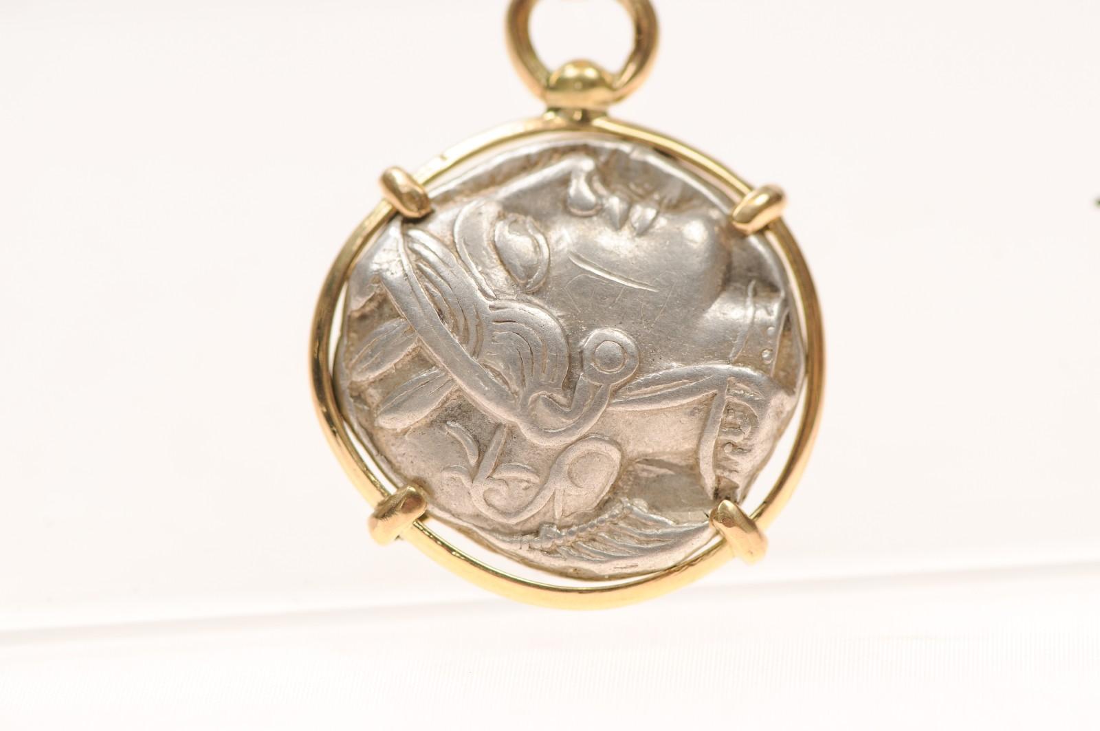 A Silver Tetradrachm Owl with Diamond & 18 karat gold (pendant only) For Sale 5